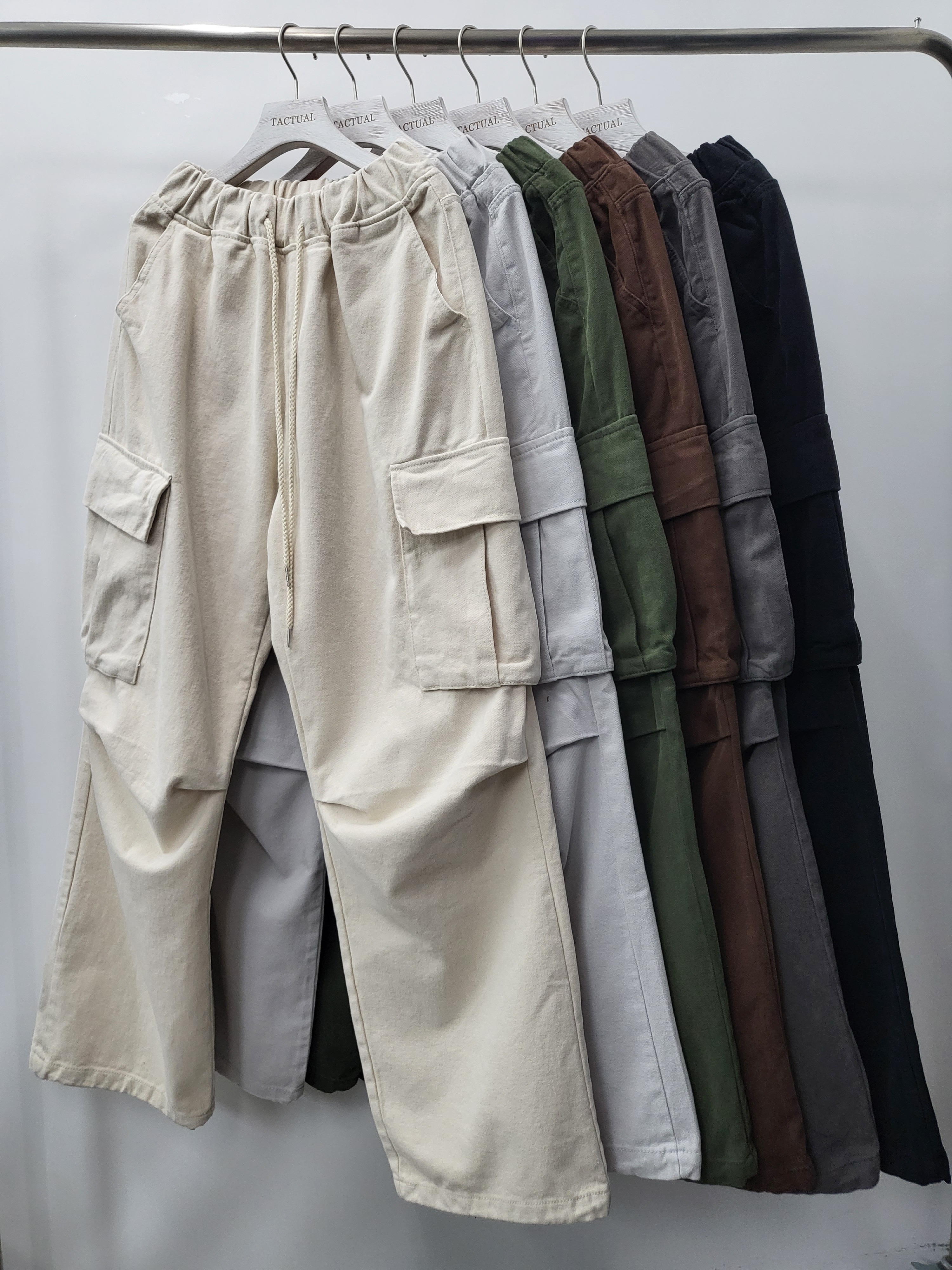 淨色可束腳工裝鬆身褲 P2702