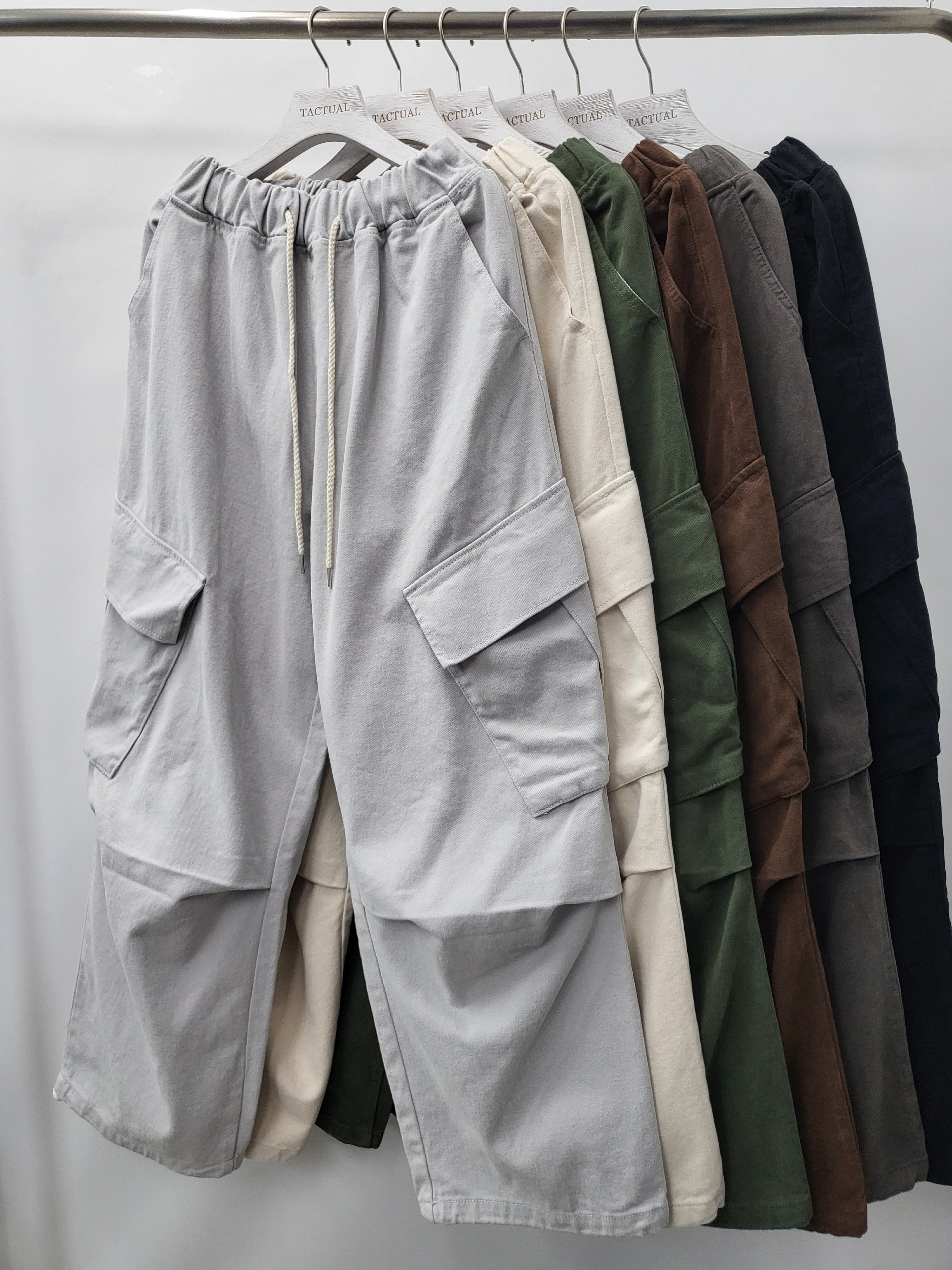 淨色可束腳工裝鬆身褲 P2704