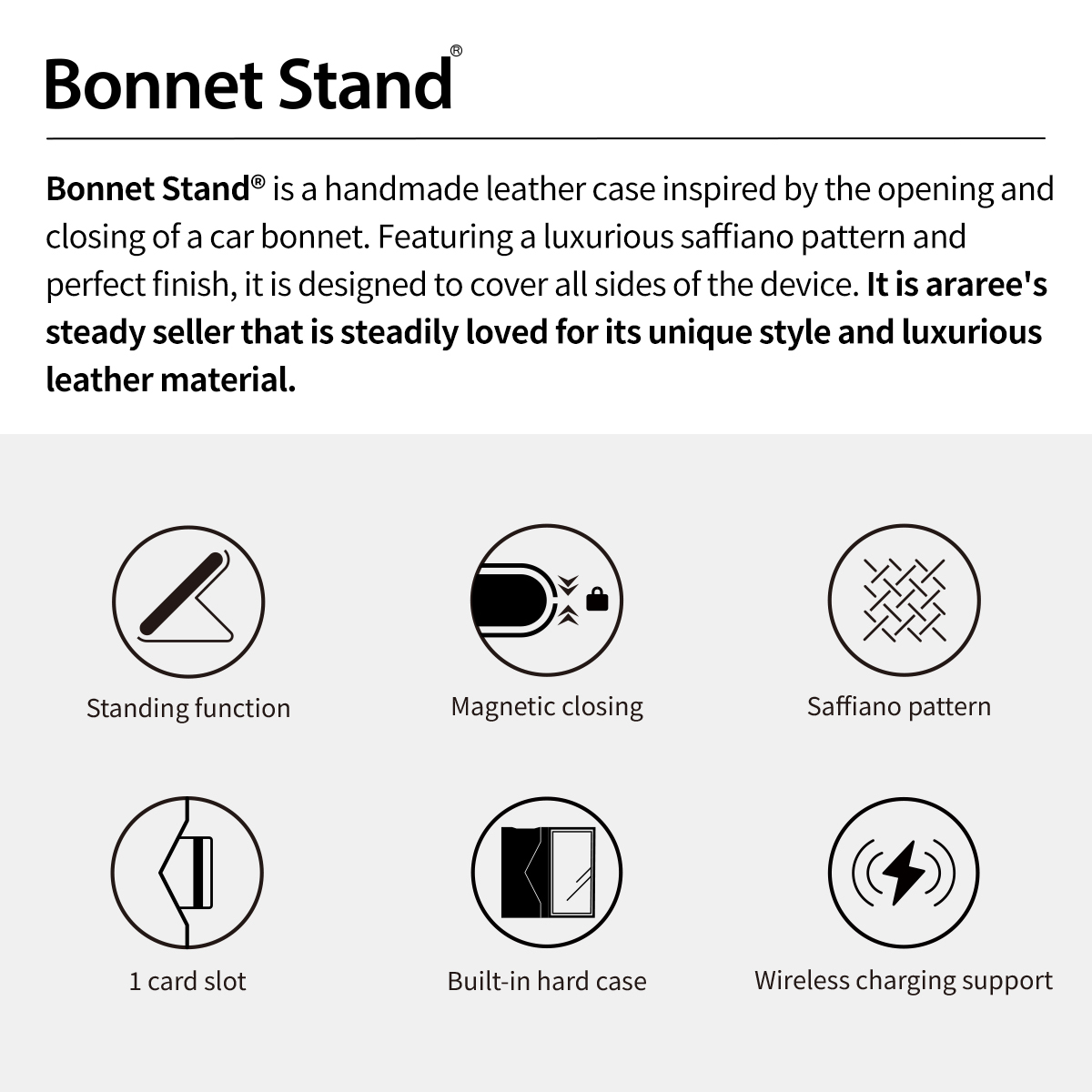araree Bonnet Stand 座枱插卡皮革殼 [Galaxy S24 Ultra]