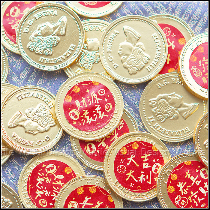 新年祝福語 單片女王金幣巧克力 (每包100片入) 過年糖果