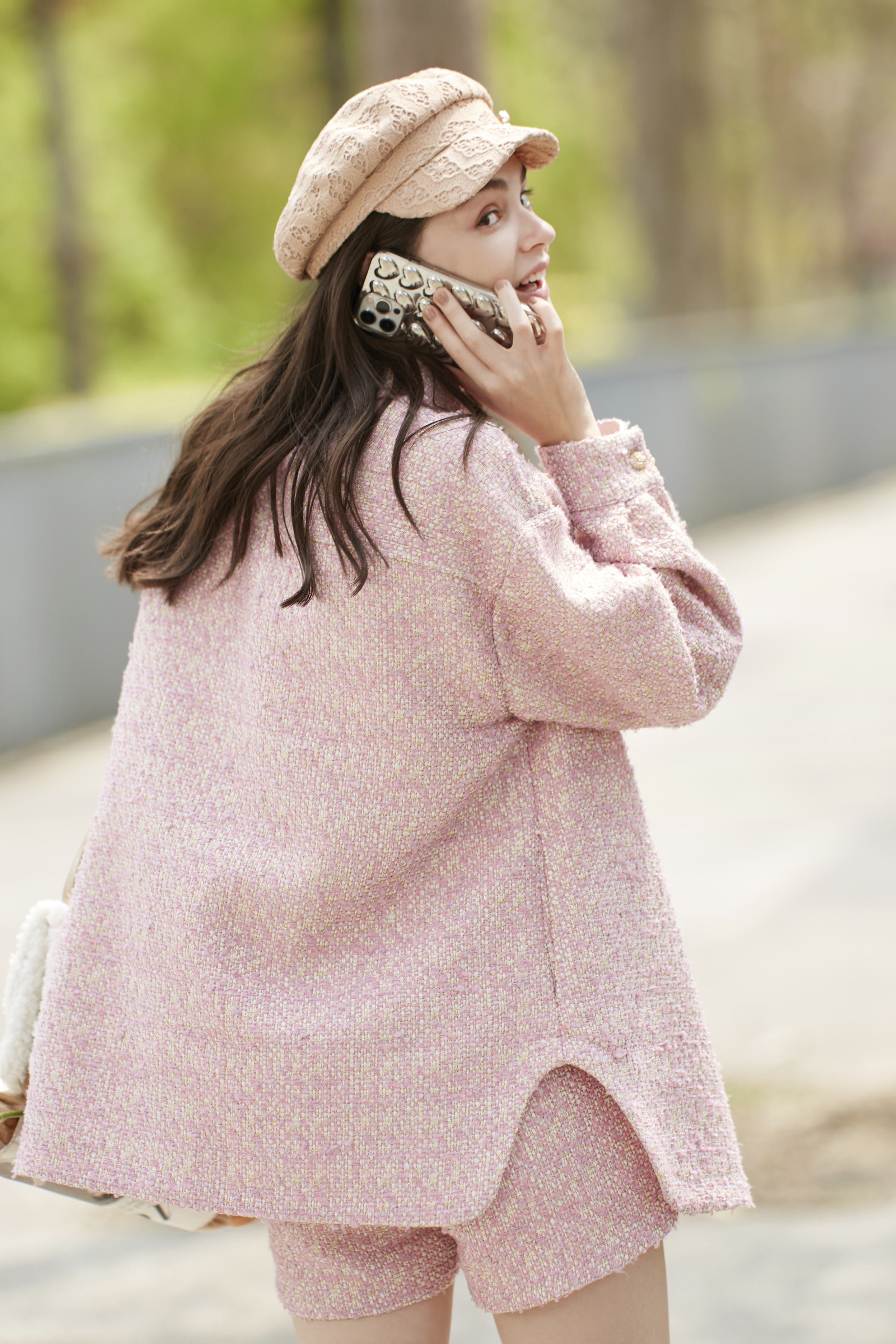 BC15029D1 玫瑰女神灰粉襯衫外套