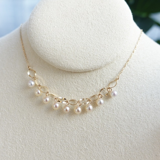 18K黃金日本天然香檳金Baby Akoya套鏈 - 流蘇設計 (3-3.5mm)