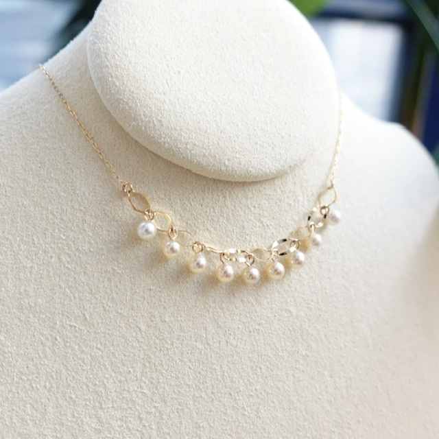 18K黃金日本天然香檳金Baby Akoya套鏈 - 流蘇設計 (3-3.5mm)