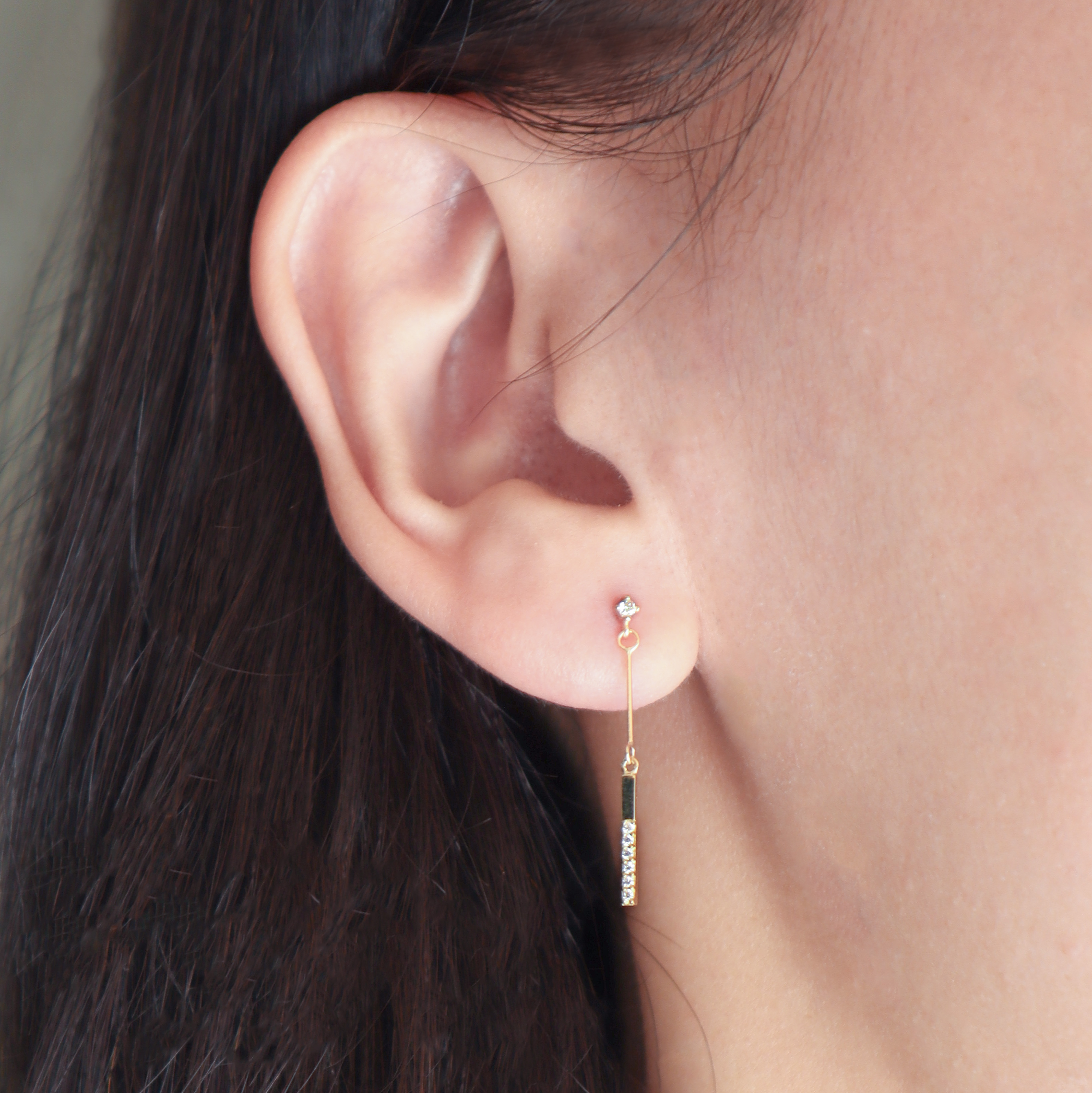 10K/簡約長方垂掛耳環