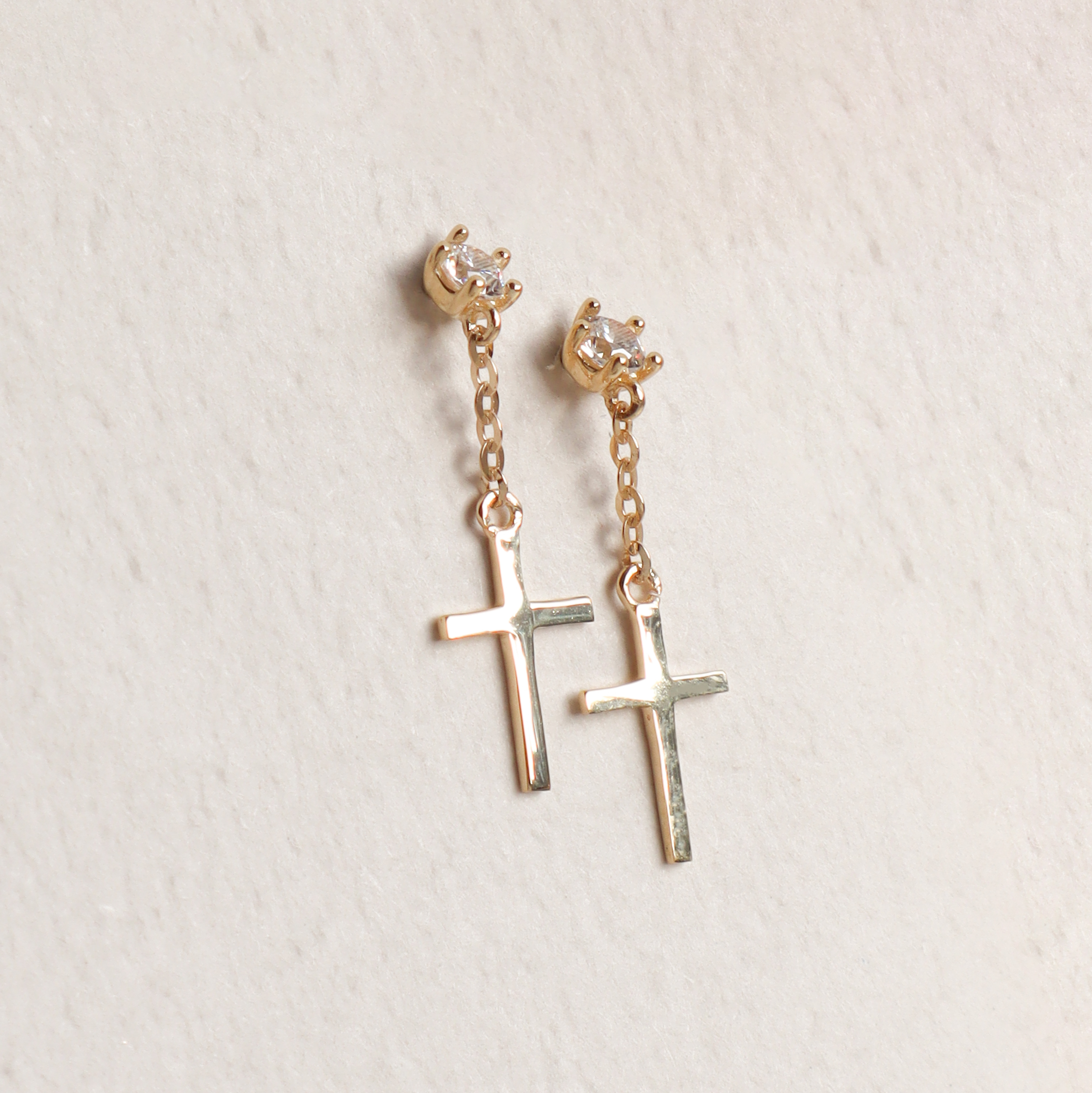 10K/垂掛鑽鍊十字耳環