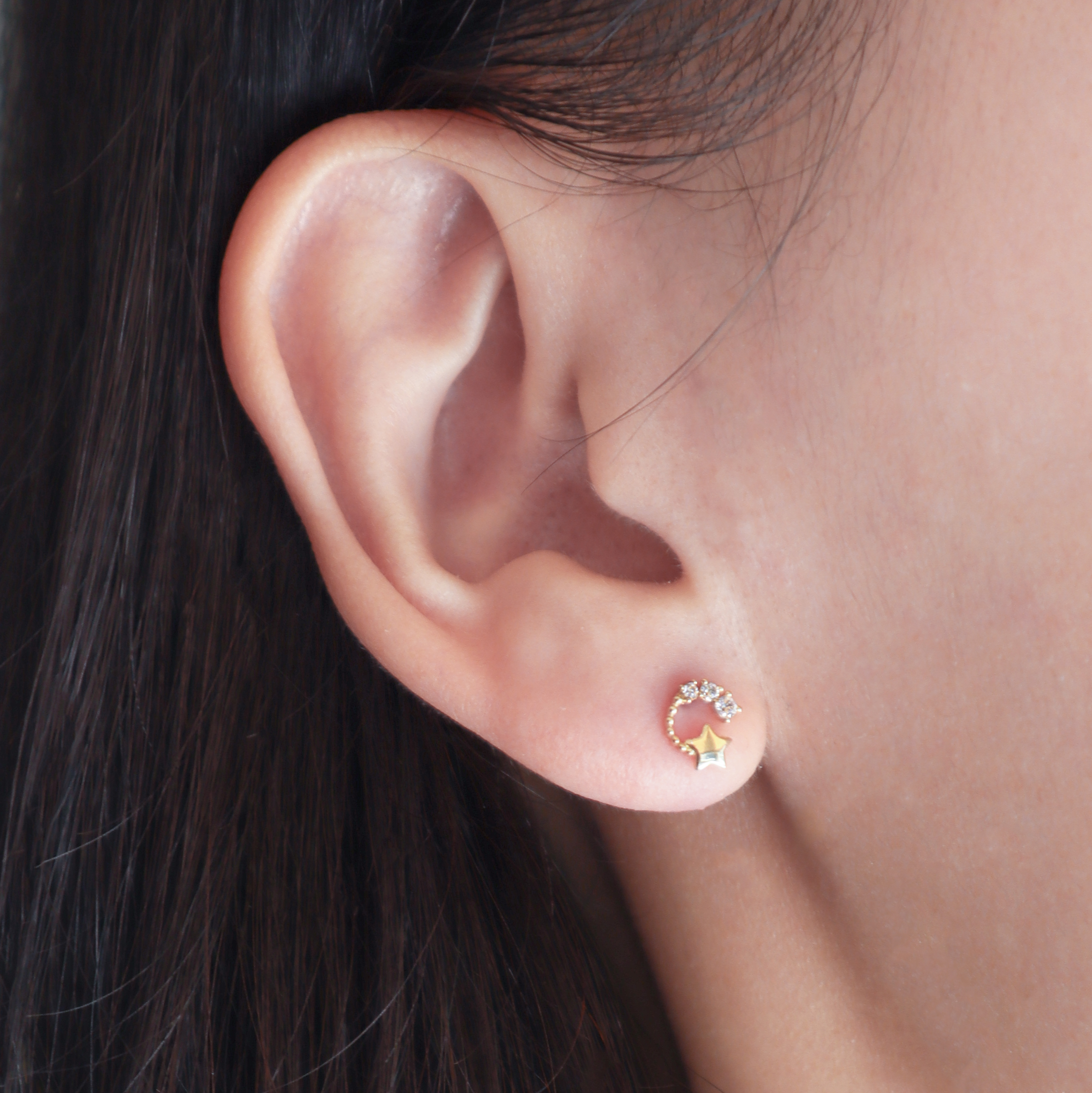10K/小圓邊星環耳環