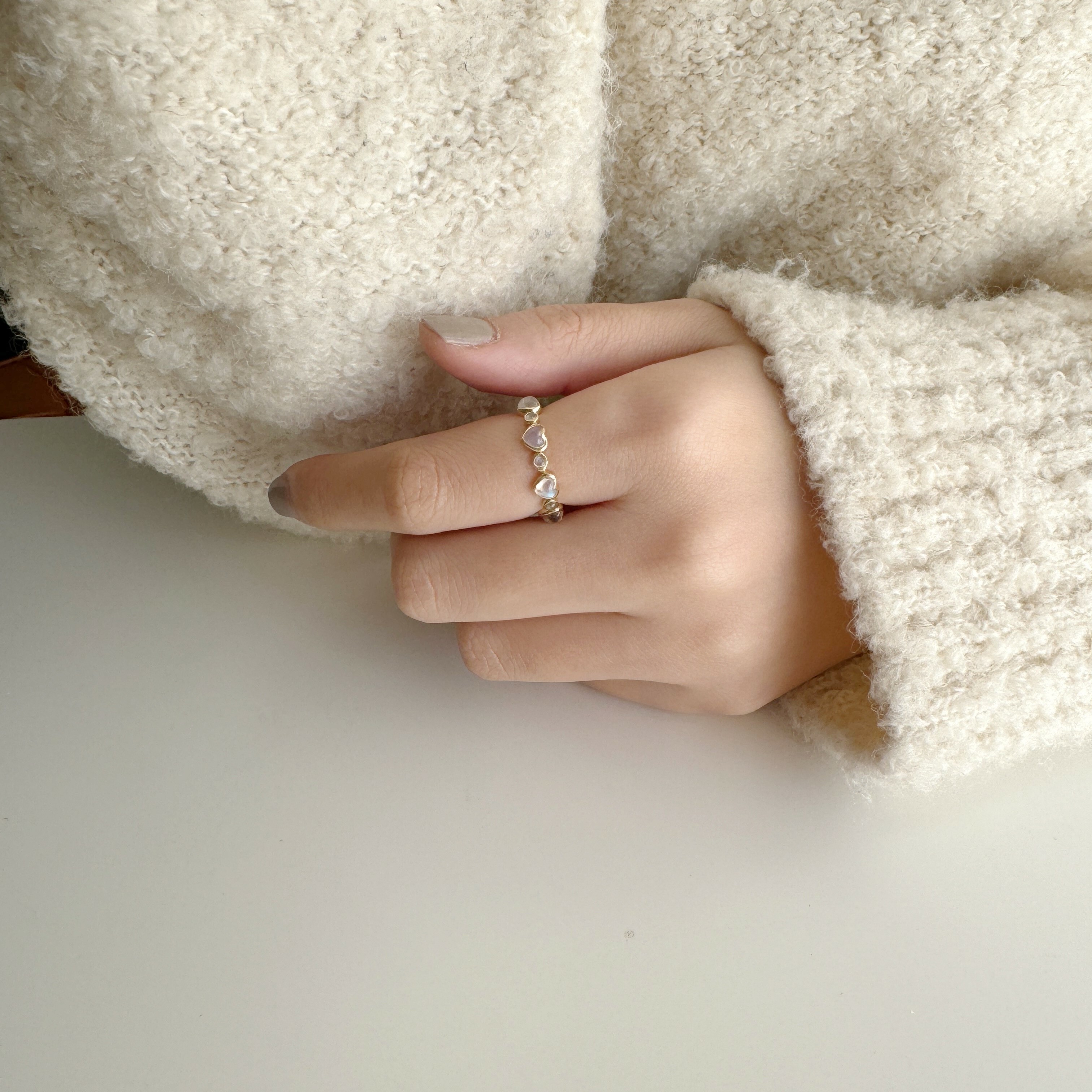 整圈QQ heart月光拉長石戒指