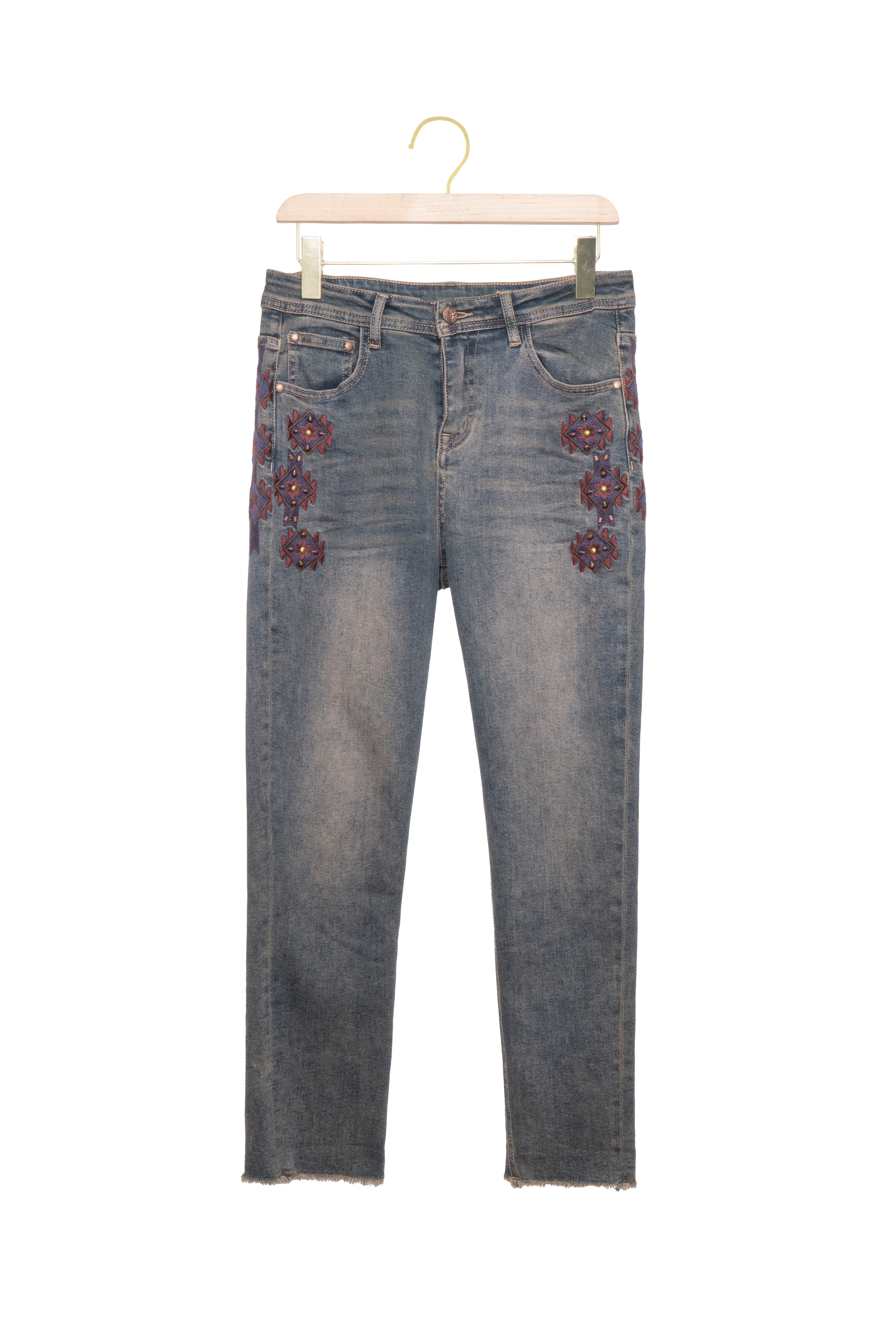 民族繡花彈性牛仔褲（現貨款式）