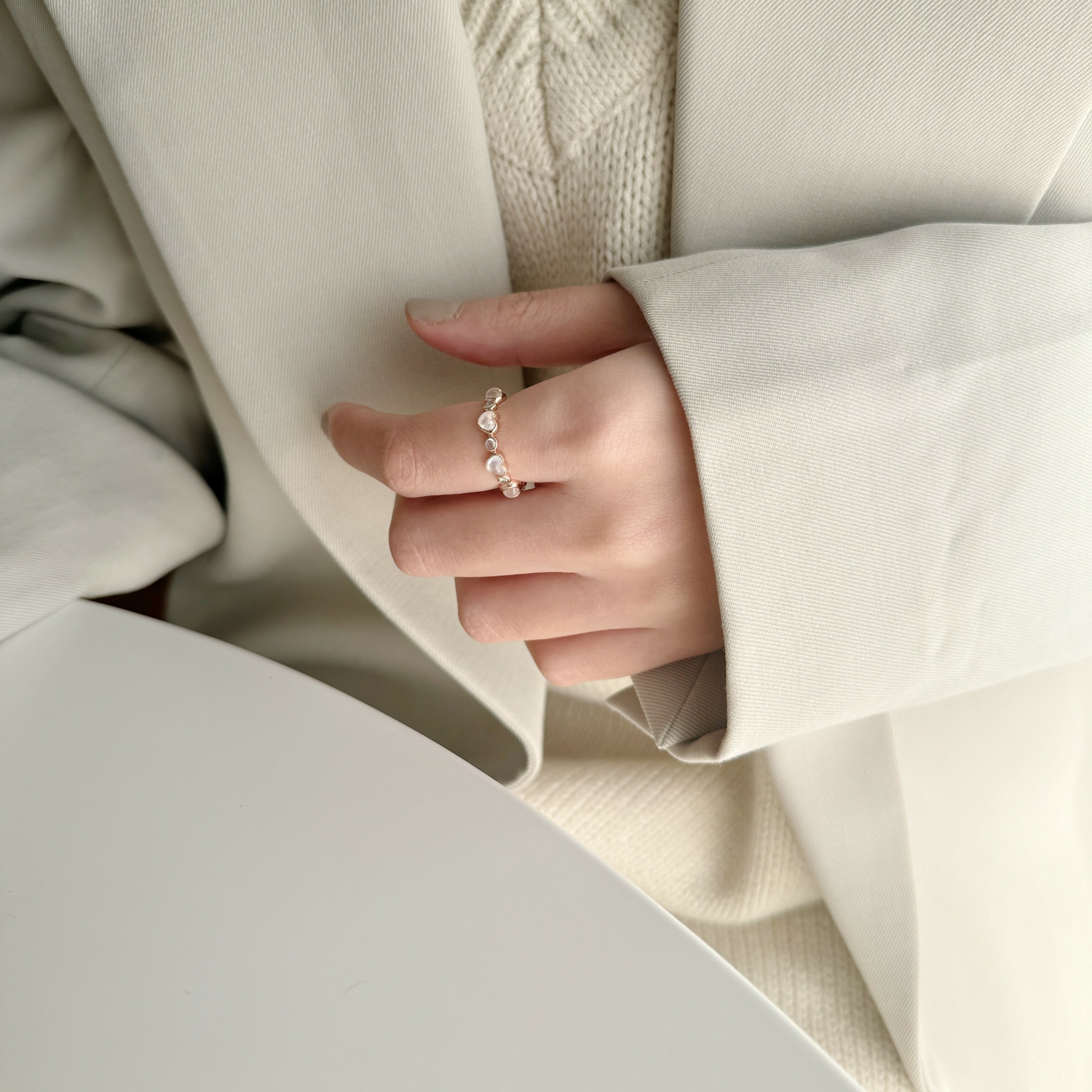 整圈QQ heart月光拉長石戒指