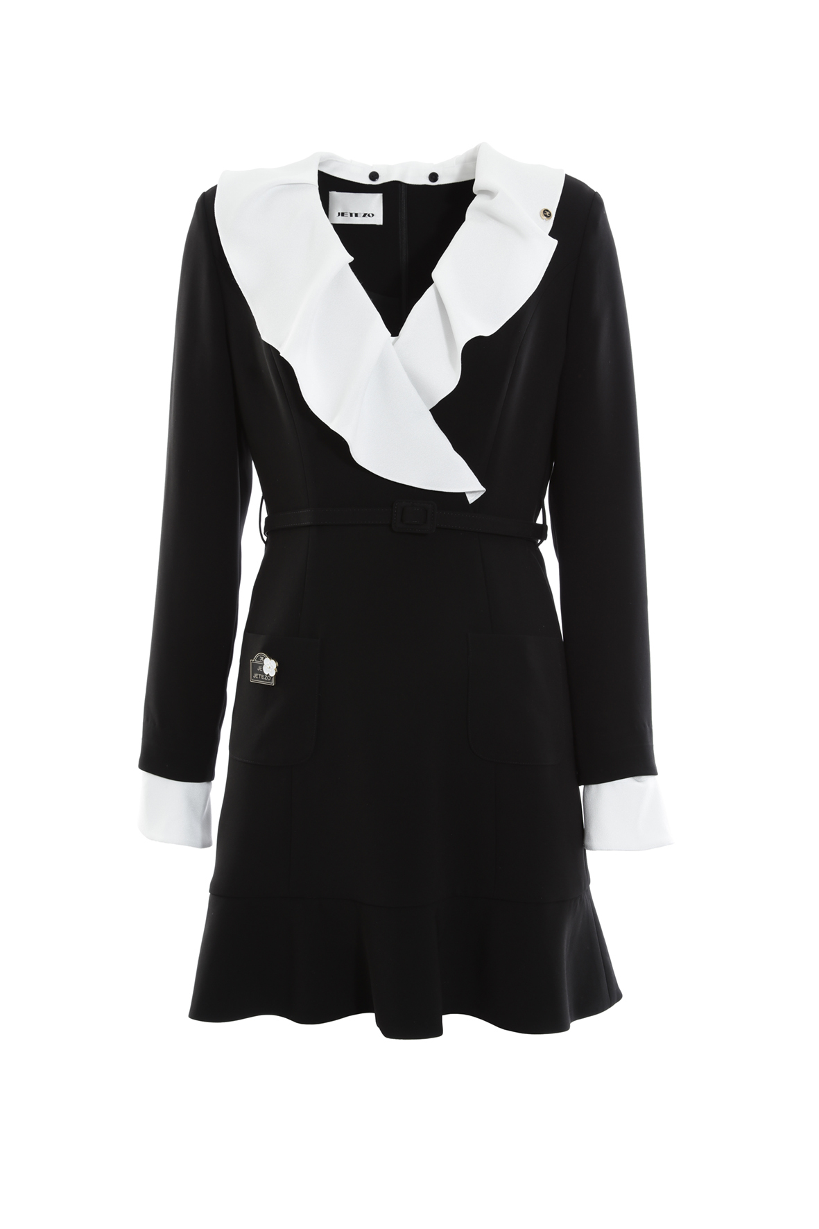 BC15015E1荷葉V領短洋裝(附領片/袖片/腰帶)