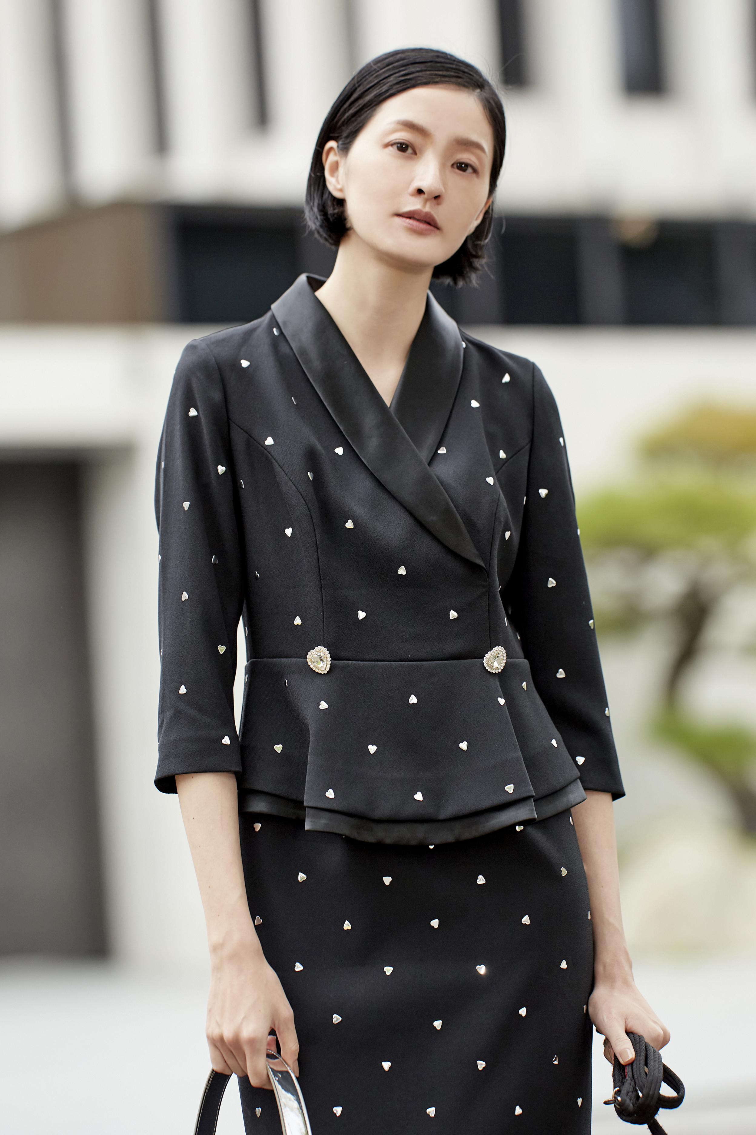 BC15109E1愛心閃鑽假兩件洋裝