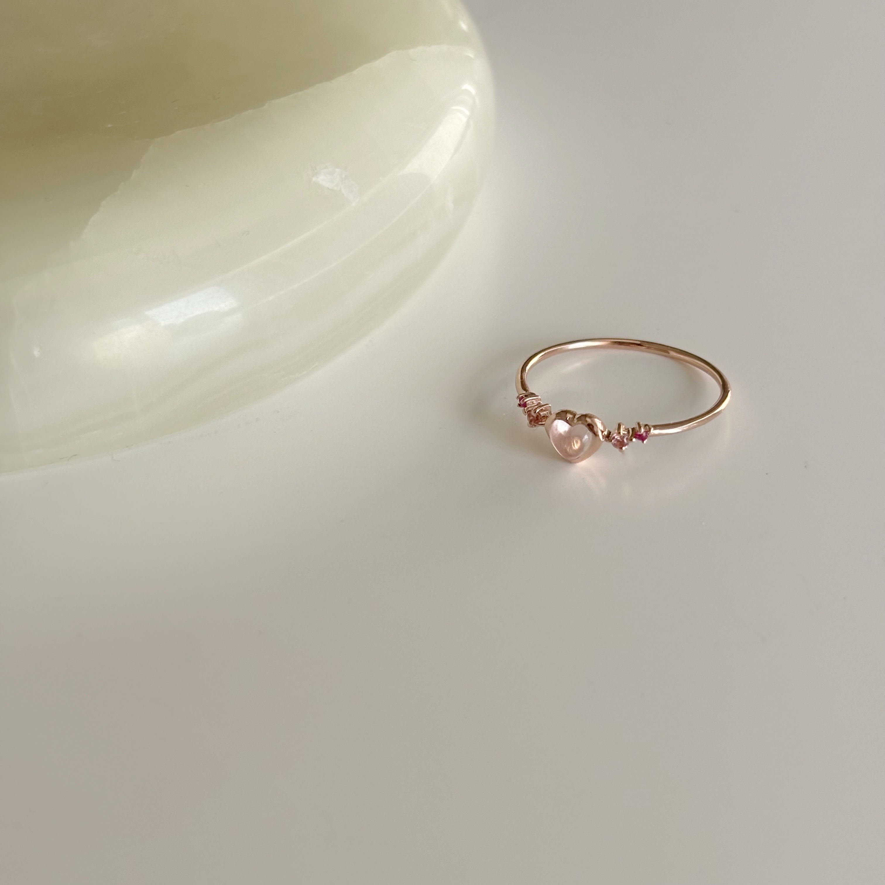 QQ heart流星粉晶微V形戒指