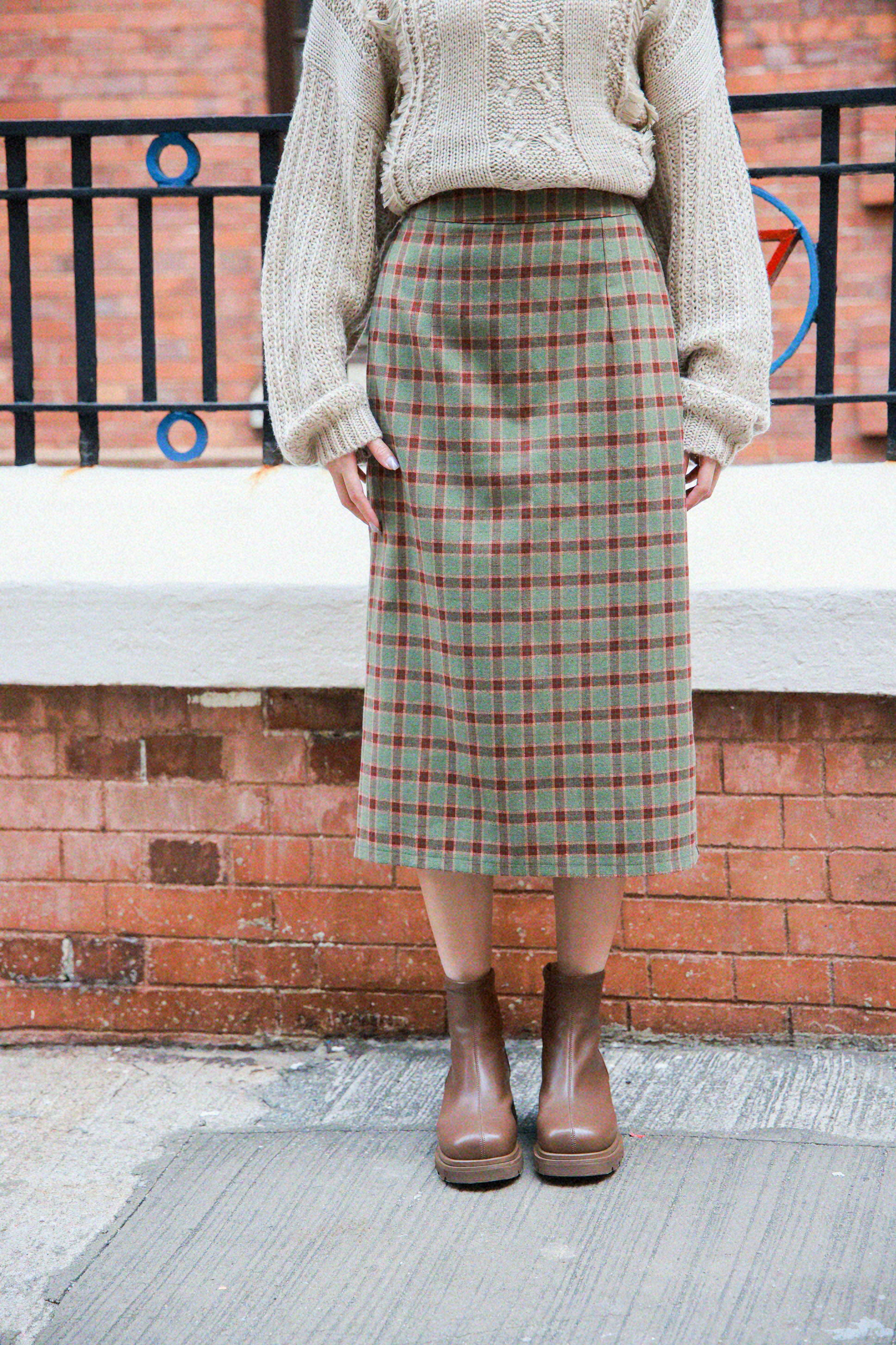 格仔薄絨直身裙（現貨款式）