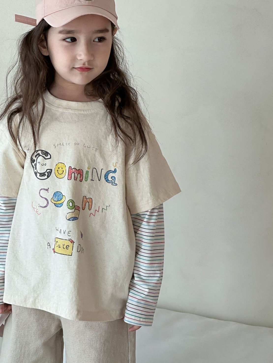 塗鴉條紋假兩件上衣