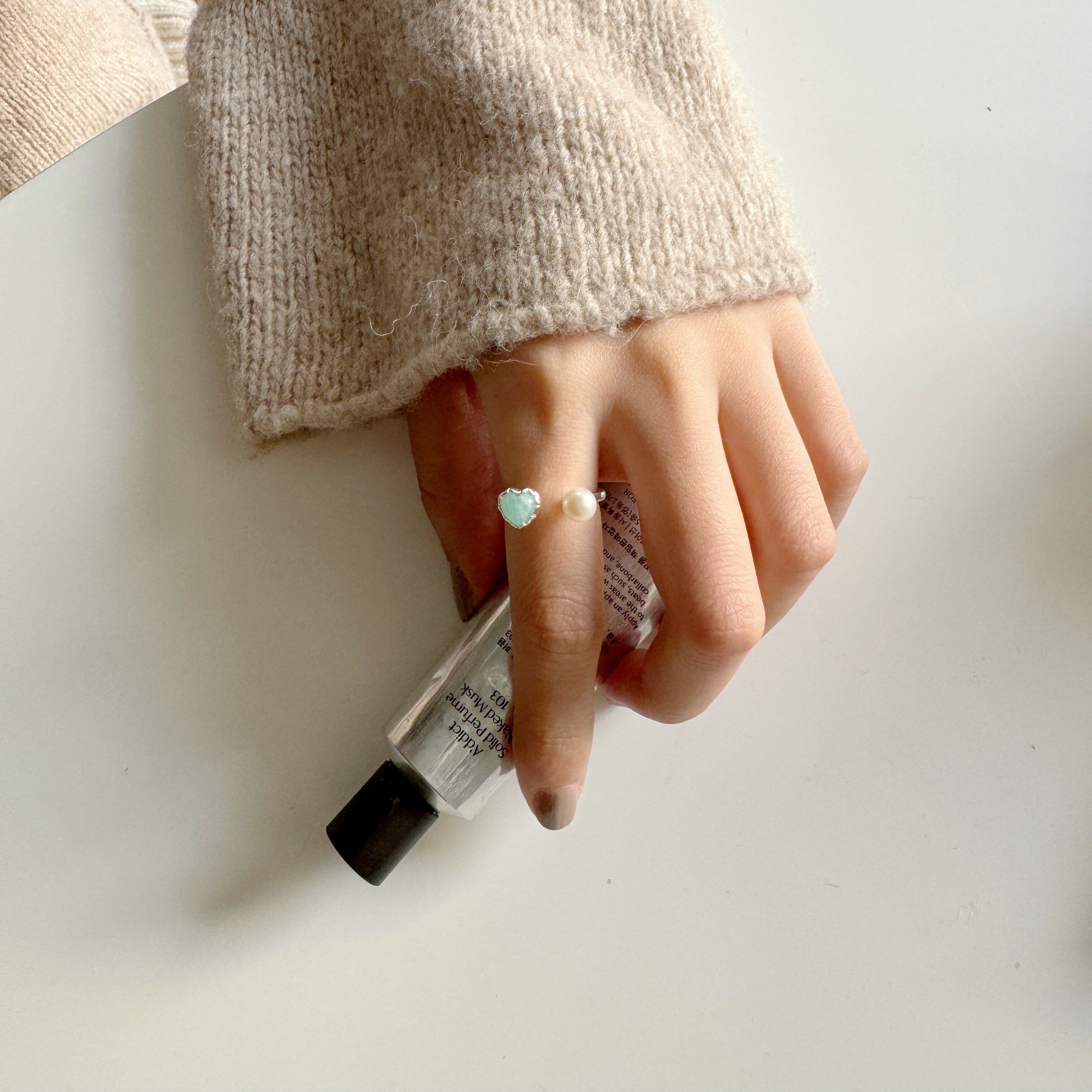 QQ heart天河石大珍珠可調戒指