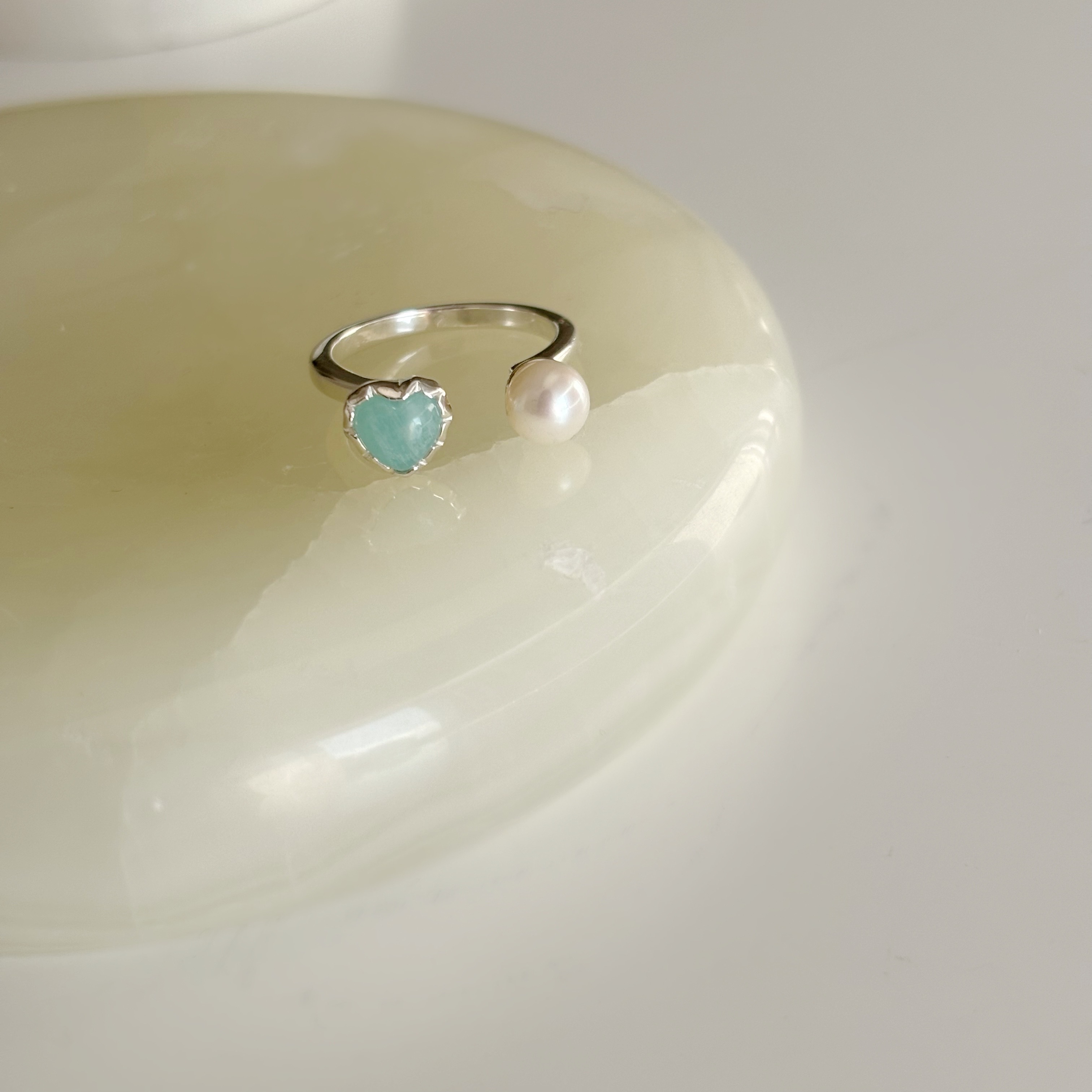 QQ heart天河石大珍珠可調戒指