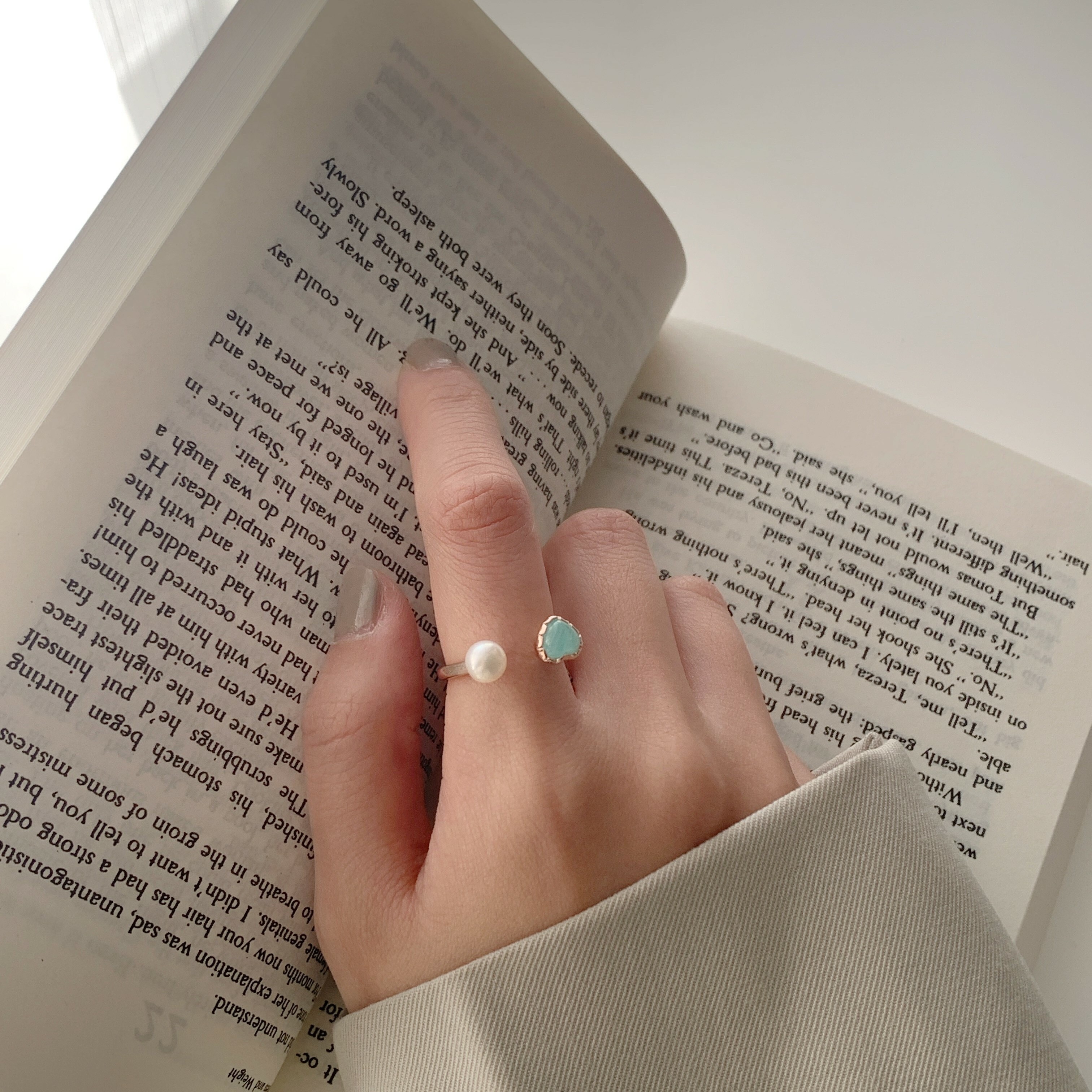 QQ heart天河石大珍珠可調戒指