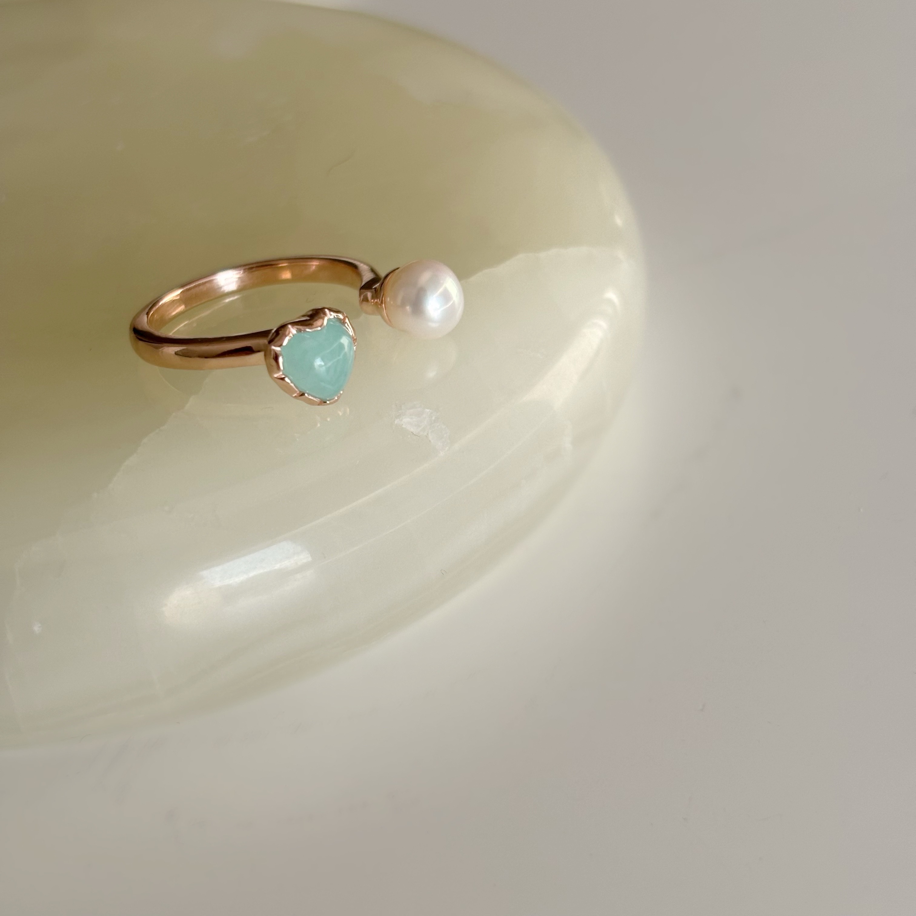 QQ heart天河石大珍珠可調戒指