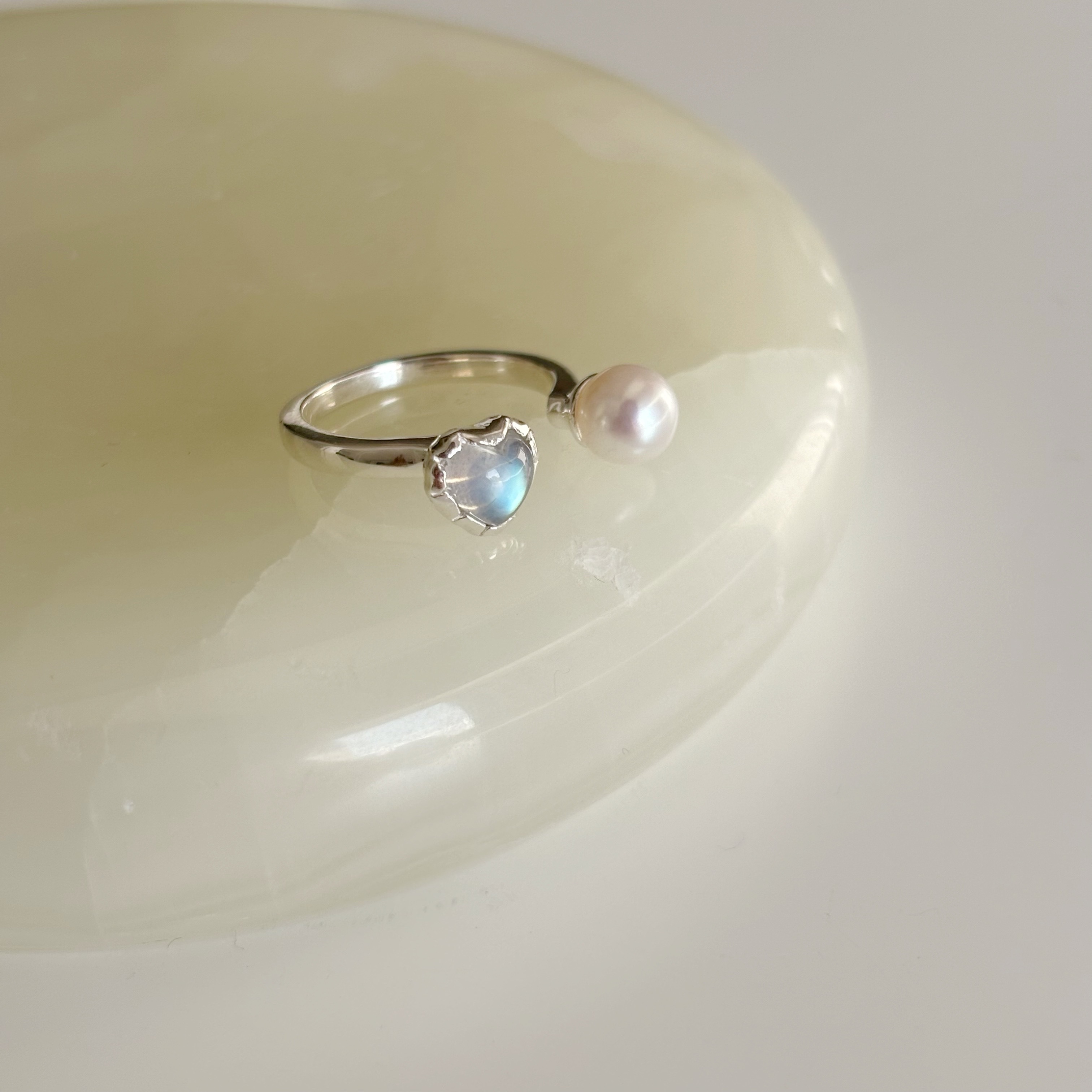 QQ heart月光石大珍珠可調戒指