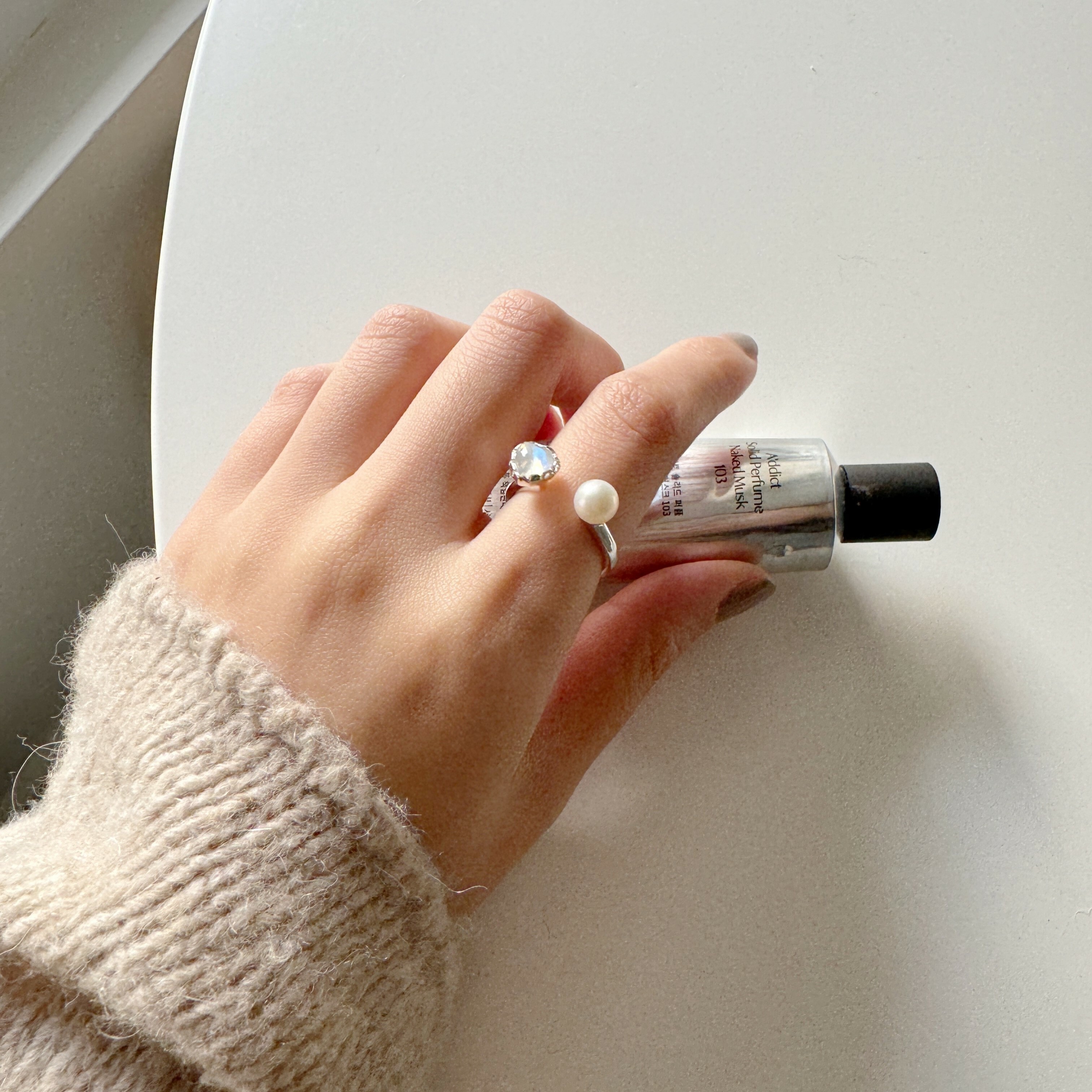 QQ heart月光石大珍珠可調戒指