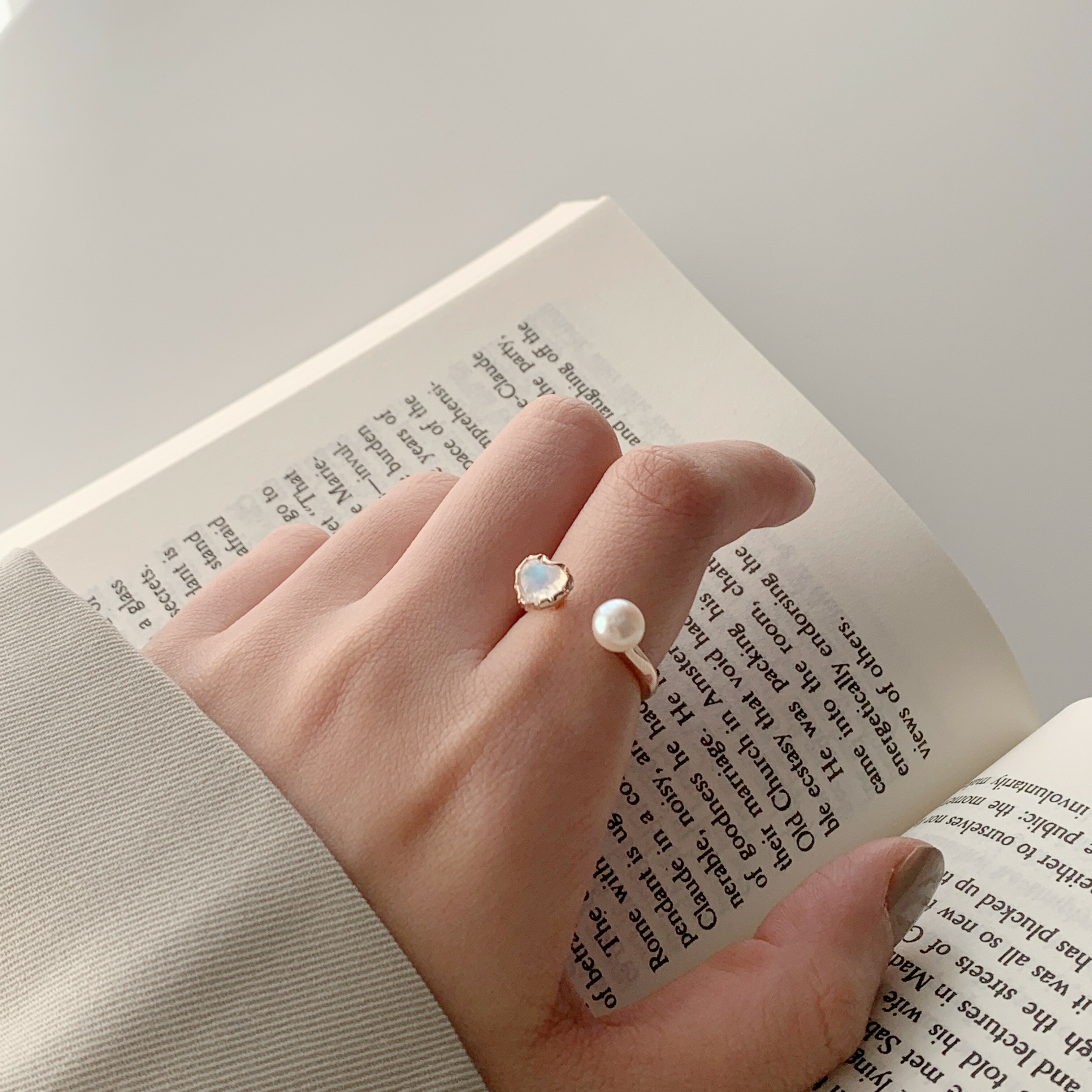 QQ heart月光石大珍珠可調戒指