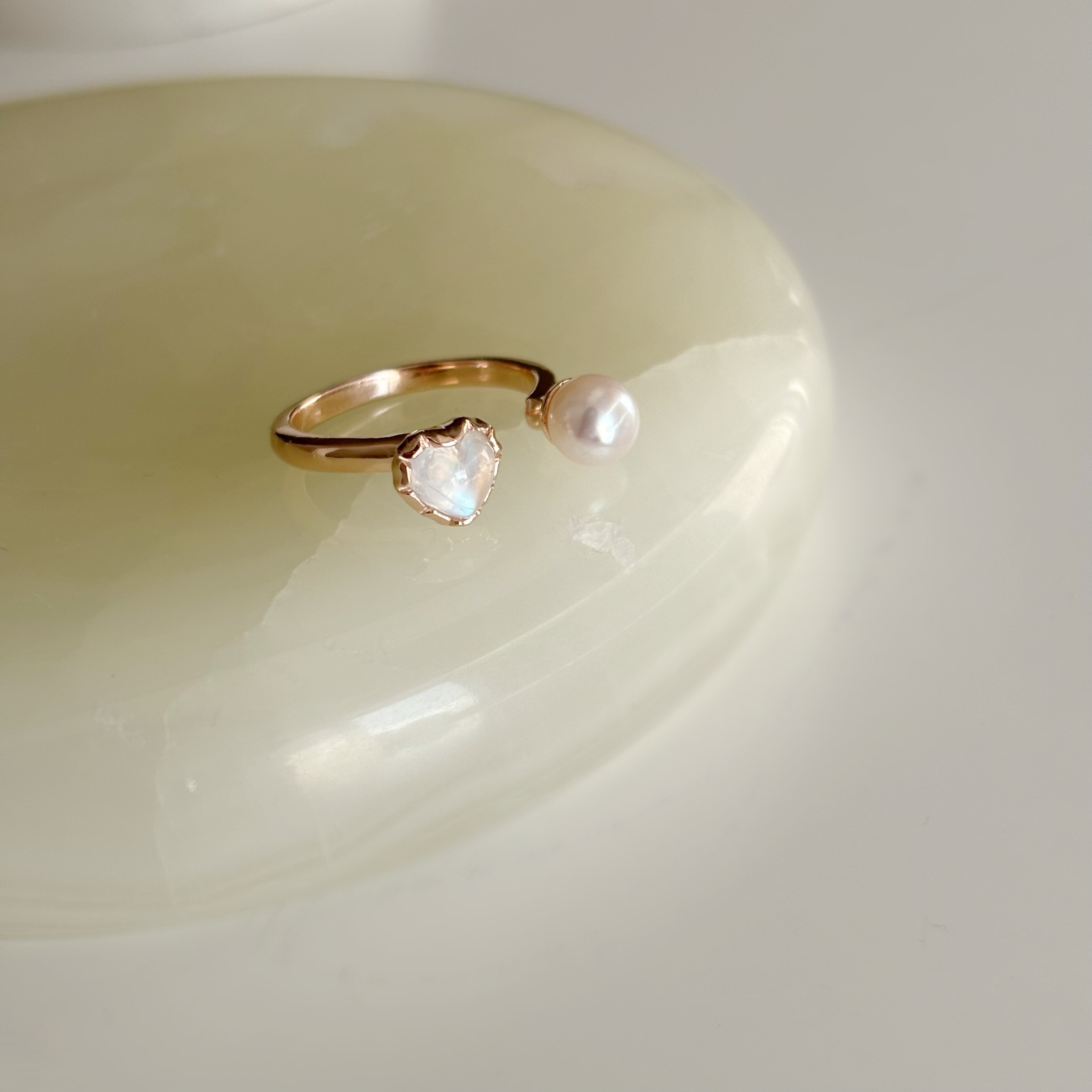 QQ heart月光石大珍珠可調戒指