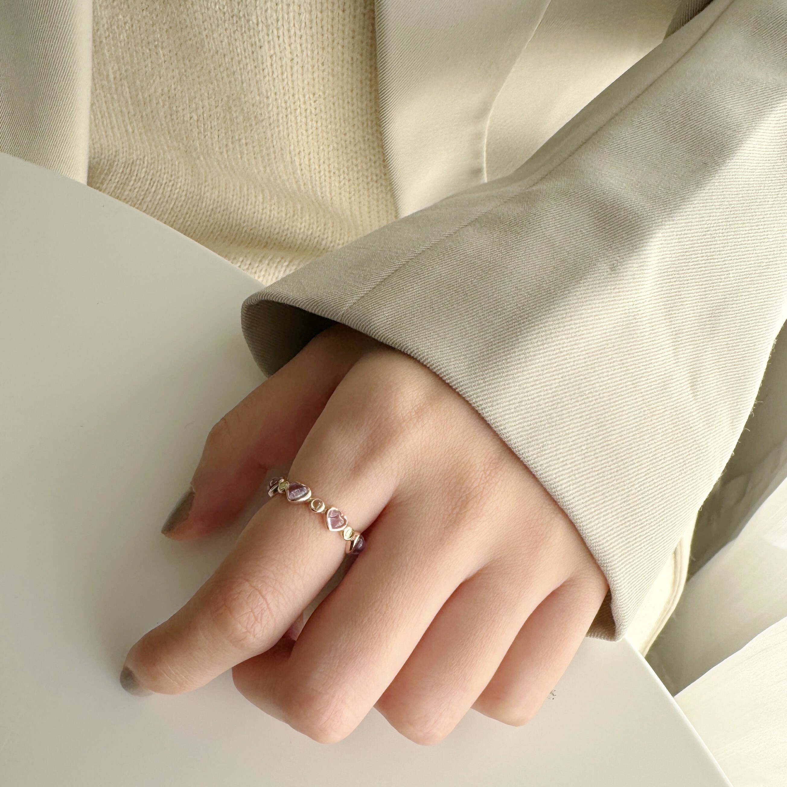 整圈QQ heart紫水晶橄欖石戒指