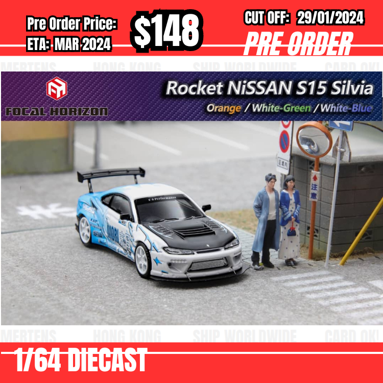 PO-$148 * FH * 1:64 Nissan Silvia S15 Pandem White Blue [OD23/01]