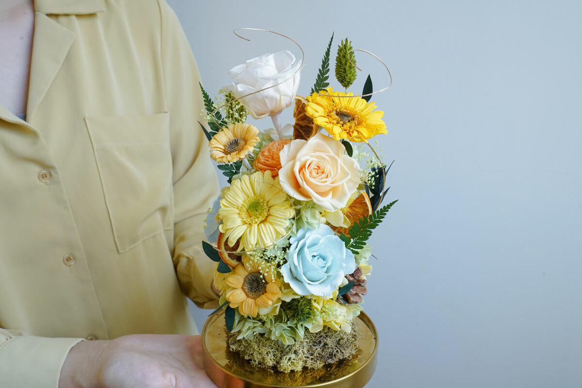 大型向日葵永生花玻璃罩_向日葵永生花玻璃罩