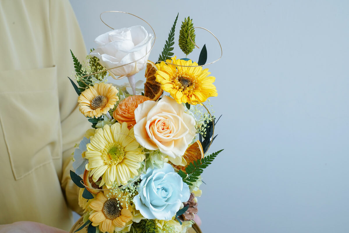 太陽花,永生花向日葵太陽花設計,喜歡生活乾燥花店,永生花向日葵玻璃罩,ㄨㄥ推薦