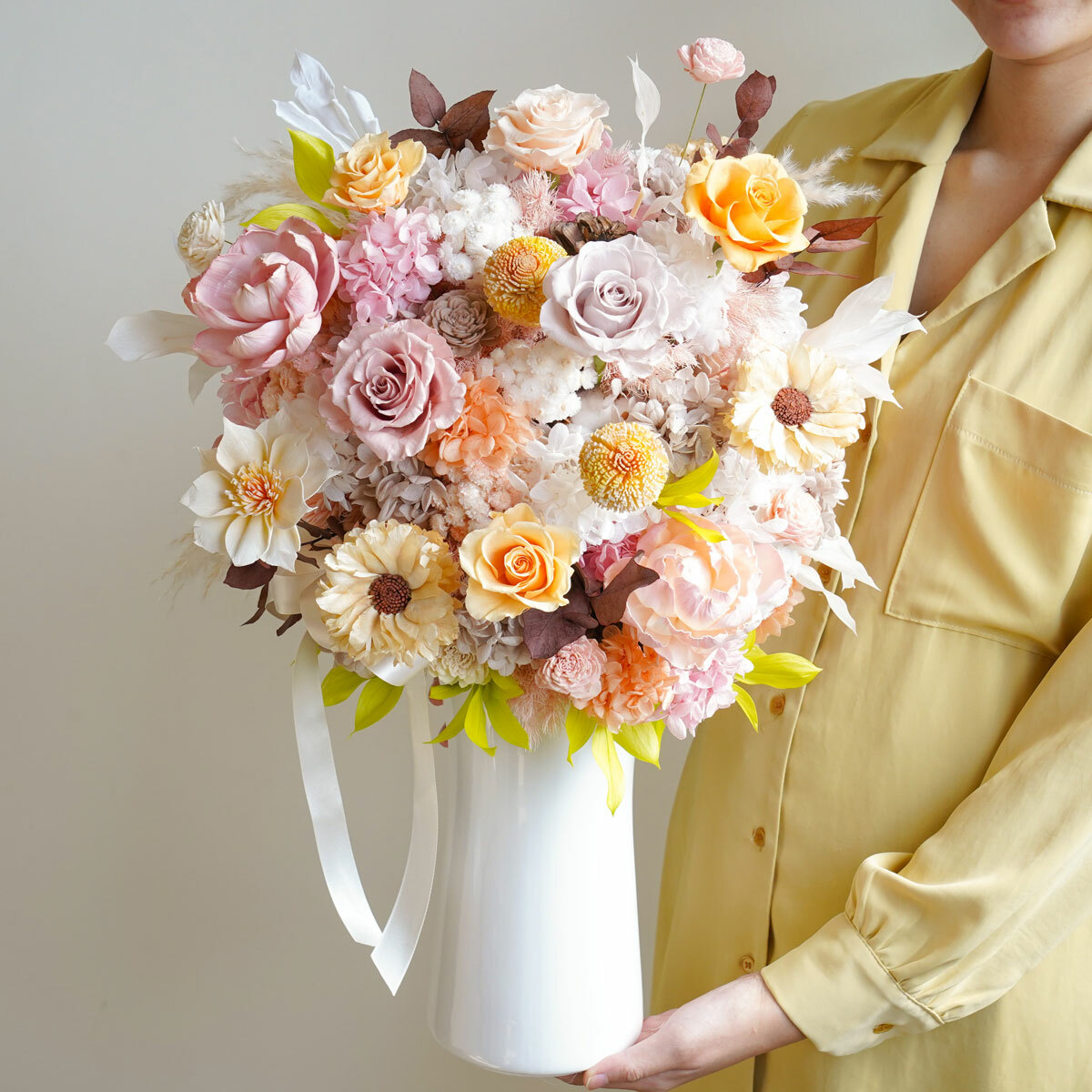 溫暖著身邊每個人,永生花大型盆花,溫光橘,永生花推薦