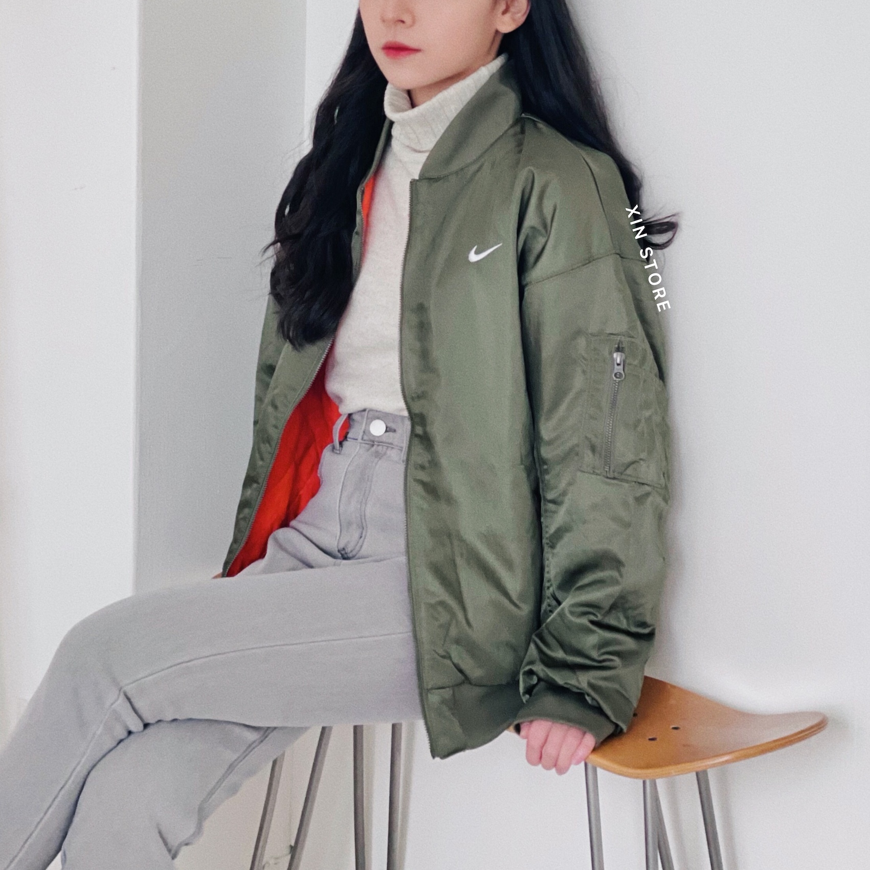 【現貨】Nike NSW Swoosh Jacket 飛行外套 雙面穿 單勾 菱格紋 大勾 黑 軍綠