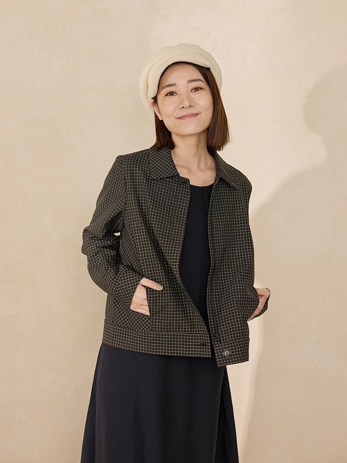 夜班人小領剪接外套-山霧