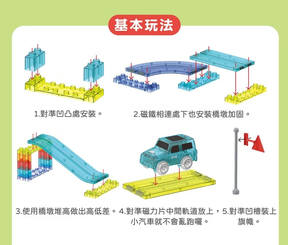 【小牛津】磁力積木軌道車-152pcs (積木+軌道+磁力片設計) ~可以玩賽車的磁力片！