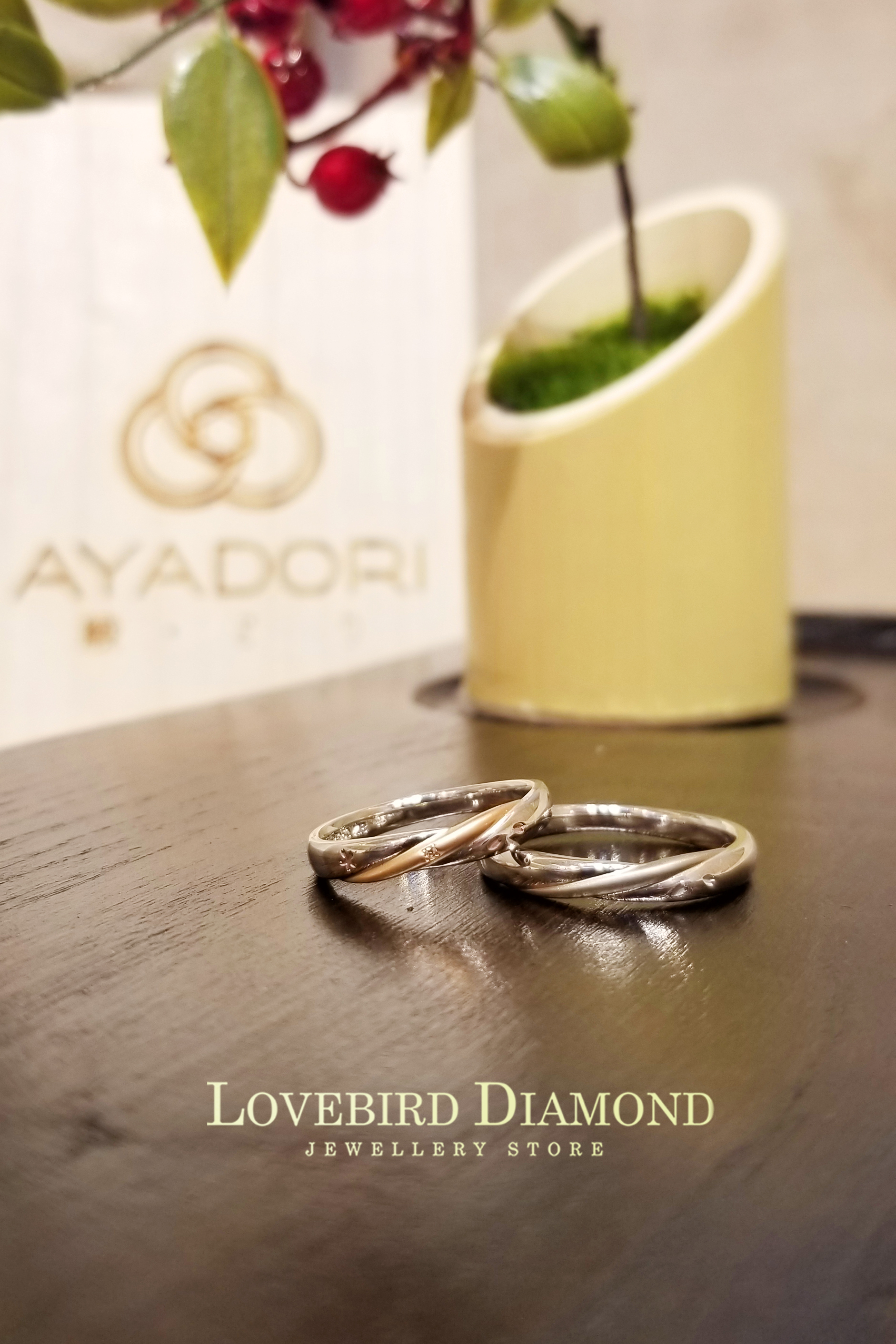 日本PT950鉑金/18K玫瑰金/18K白金天然鑽石結婚戒指 - おめかし (珍而重之)