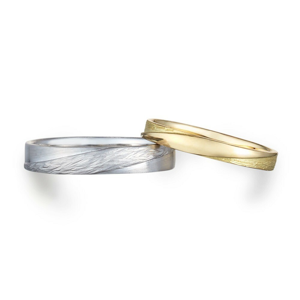 日本PT950鉑金/18K黃金結婚戒指 - せせらぎ (細水長流)