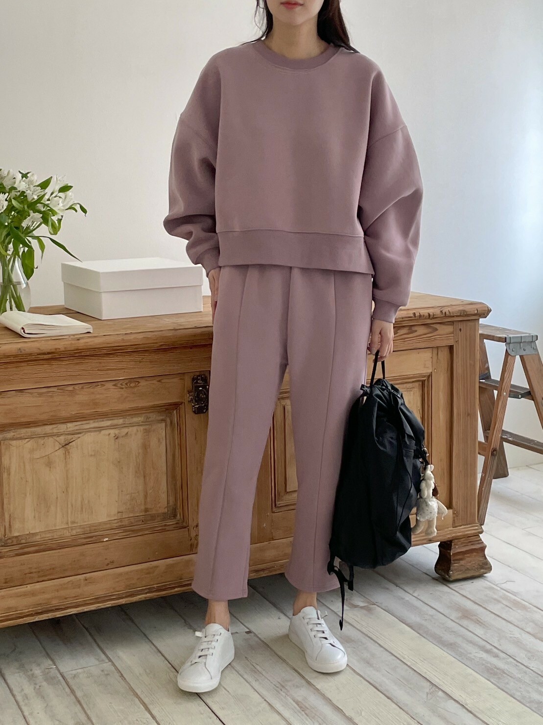 ᴴᴼᵀ ▸▸店長推薦◃◃ 秋冬新款/乾燥玫瑰粉圓領短板側衩套裝 MANIFEST正韓🇰🇷