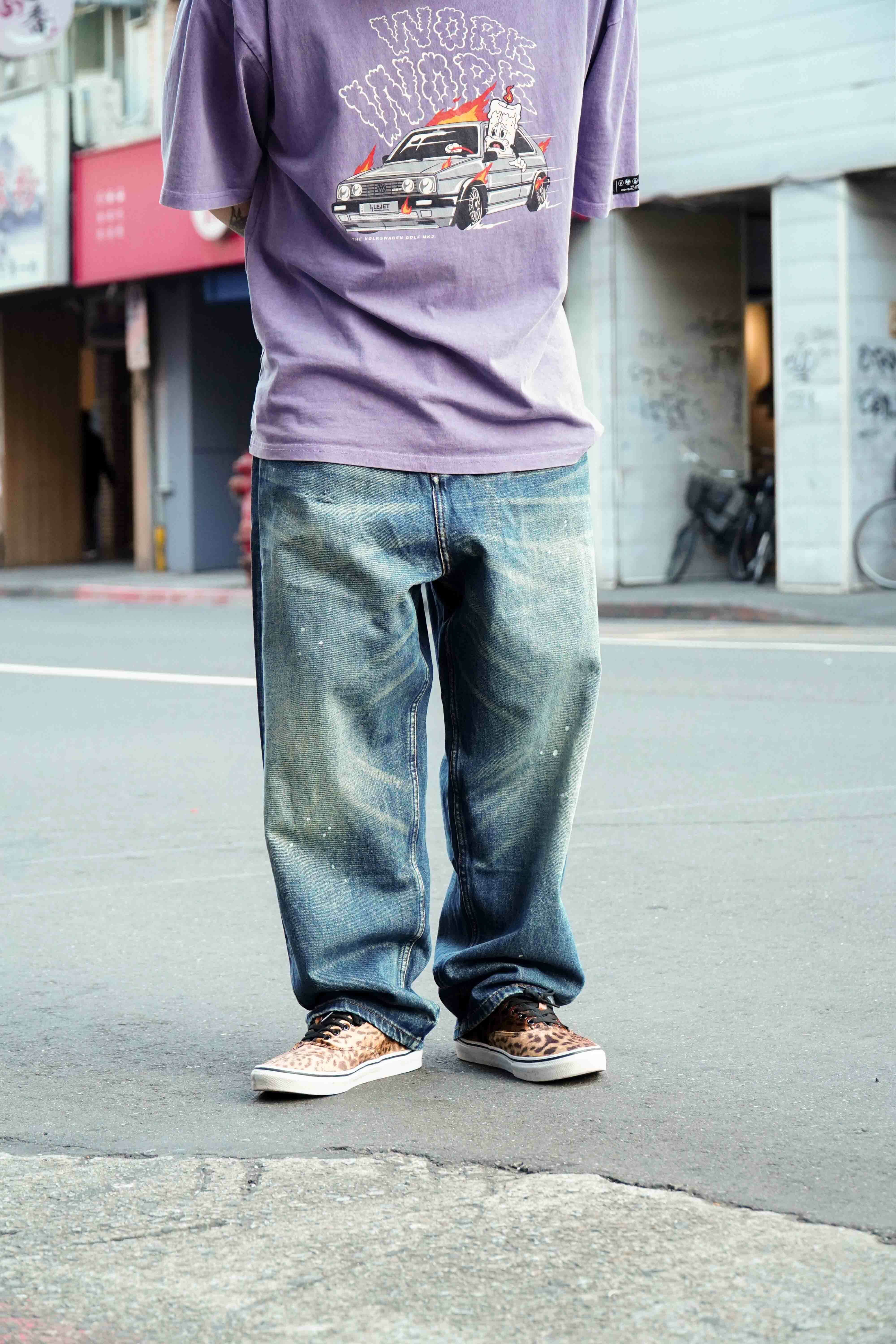 『Always_Good』日系 復古 水洗 做舊 貓鬚 潑墨 錐形 牛仔褲