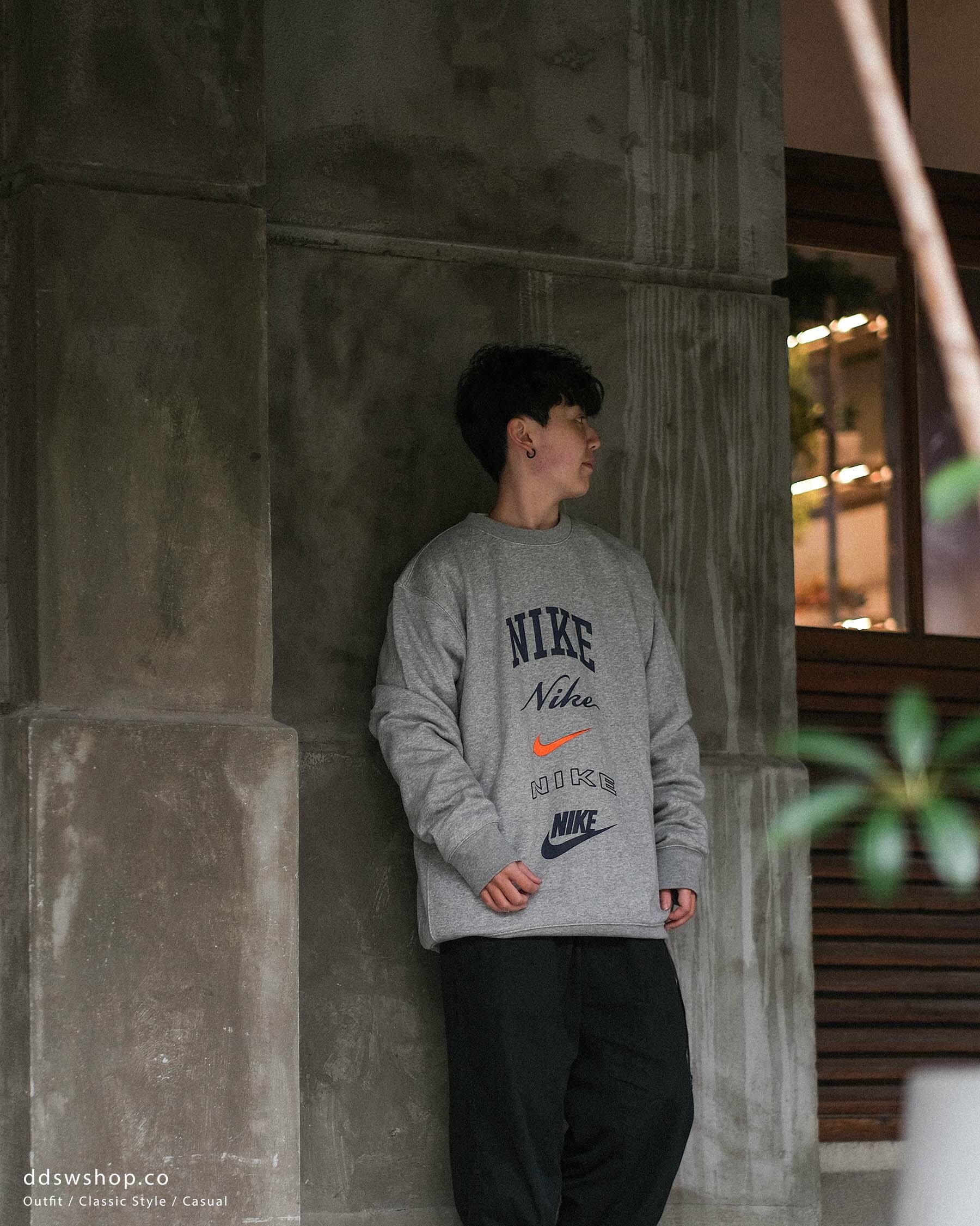 Nike Club Stack Crew 大學踢 灰色 多logo 刷毛 FN2611-063
