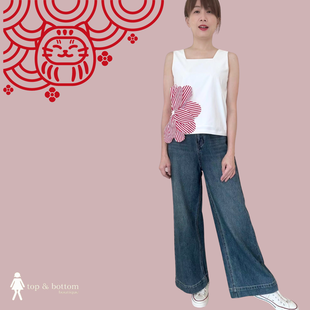 HIGH WAISTED DENIM WIDE LEG LONG PANT