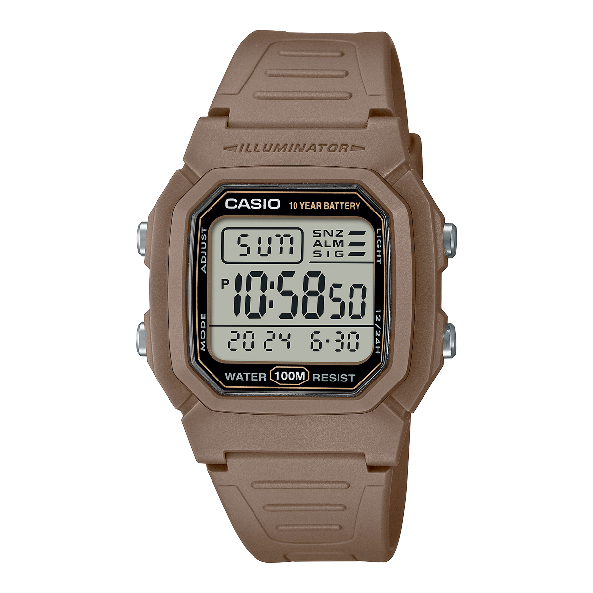 CASIO W-800H-5A 10年電 100m防水 跳字 膠錶