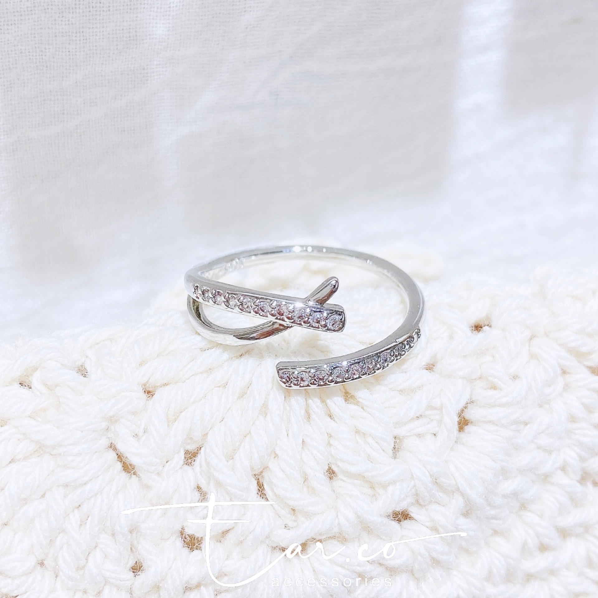 交叉線條微鑲純銀戒指 #A644