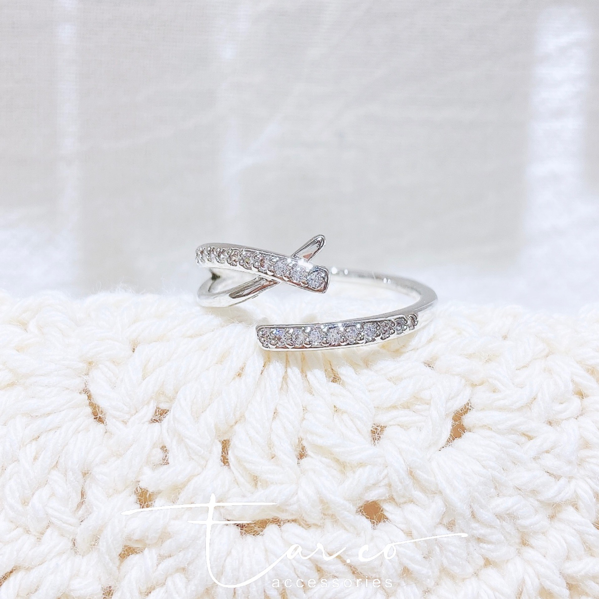 交叉線條微鑲純銀戒指 #A644