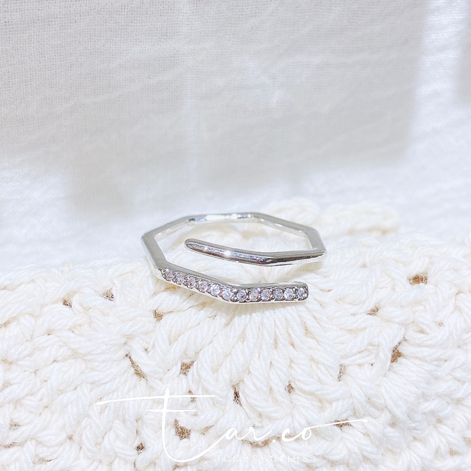 幾何轉角微鑲純銀戒指 #A643