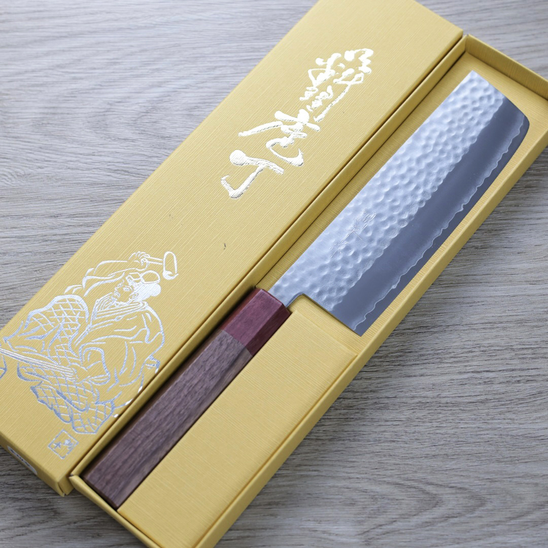 增谷訓生 寬版菜切 165mm VG1鋼 鎚目 和柄