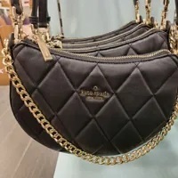 [S] KATE SPADE KC495 CAREY SMOOTH QUILTED LEATHER ZIP TOP CROSSBODY,BLACK, 196021321726 (SKS946)