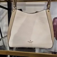 [S] KATE SPADE WKR00316 LEILA COLORBLOCK PEBBLED LEATHER MEDIUM TRIPLE COMPARTMENT SHOULDER BAG,LIGHT SAND, 196021117886 (SKS960)