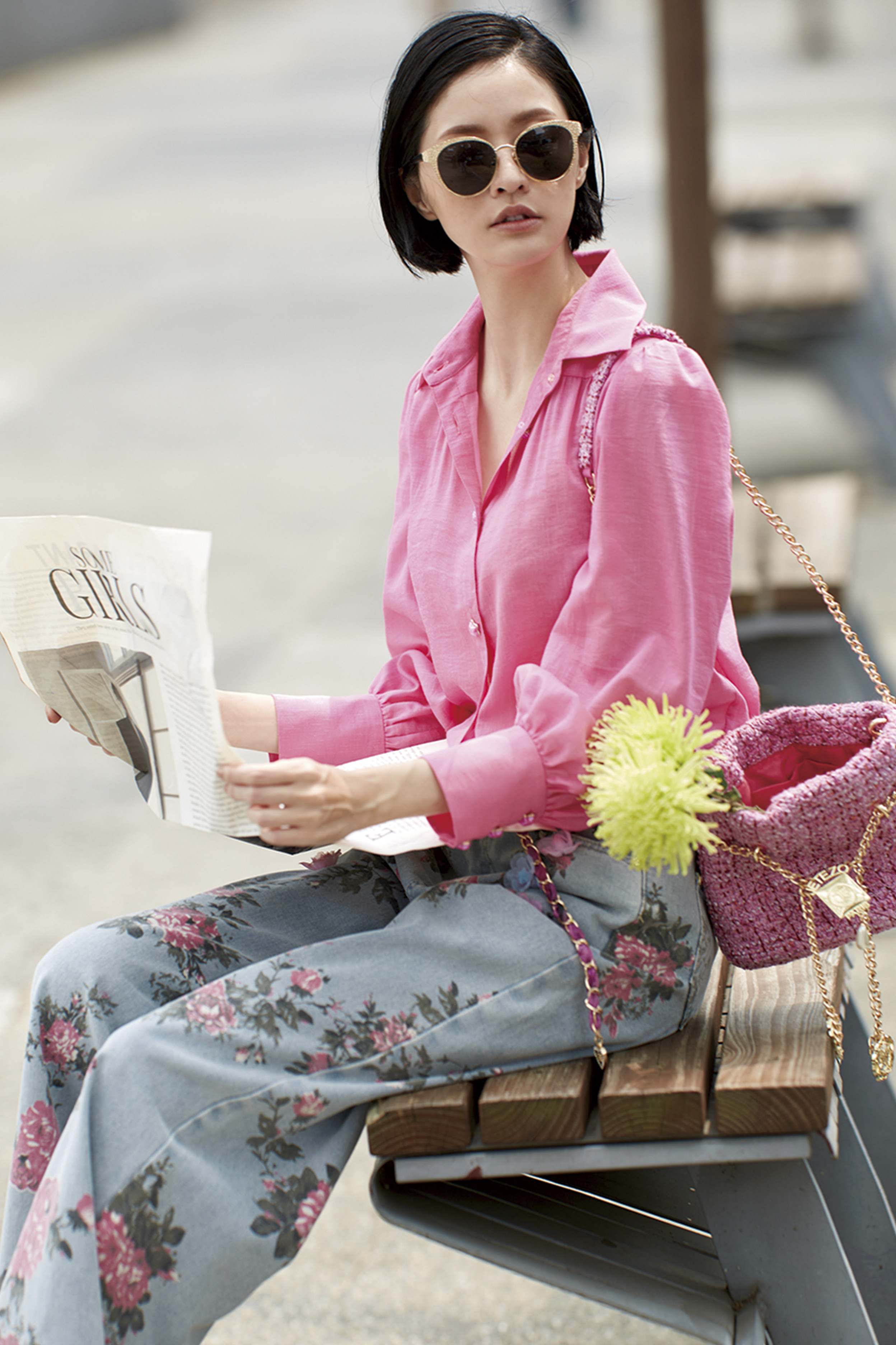 BC15307B1 摩洛哥玫瑰立體印花牛仔寬褲 ( 高訂款/附腰帶 )