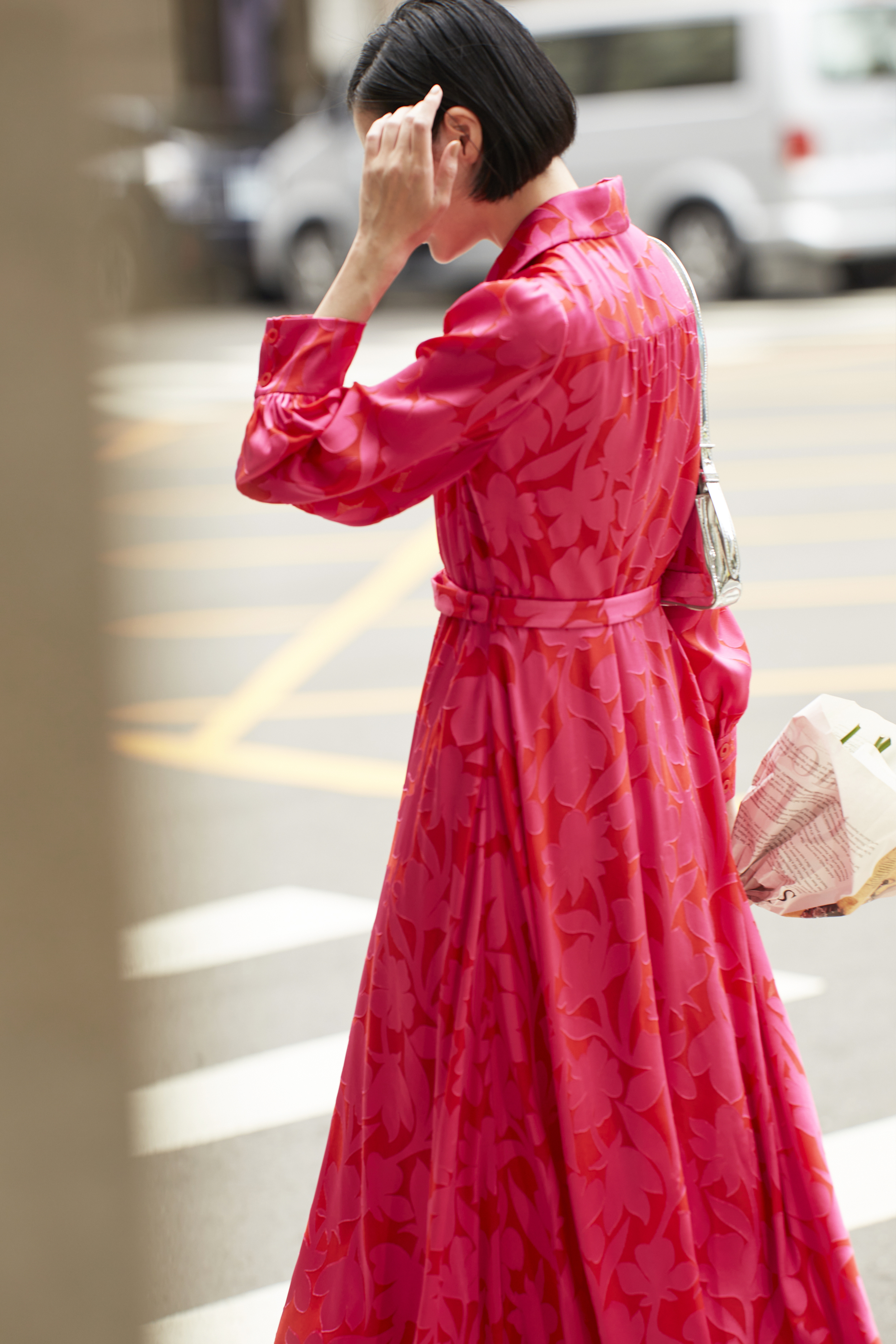 BC15010E1桃紅玫瑰繞花長洋裝(附本布腰帶)