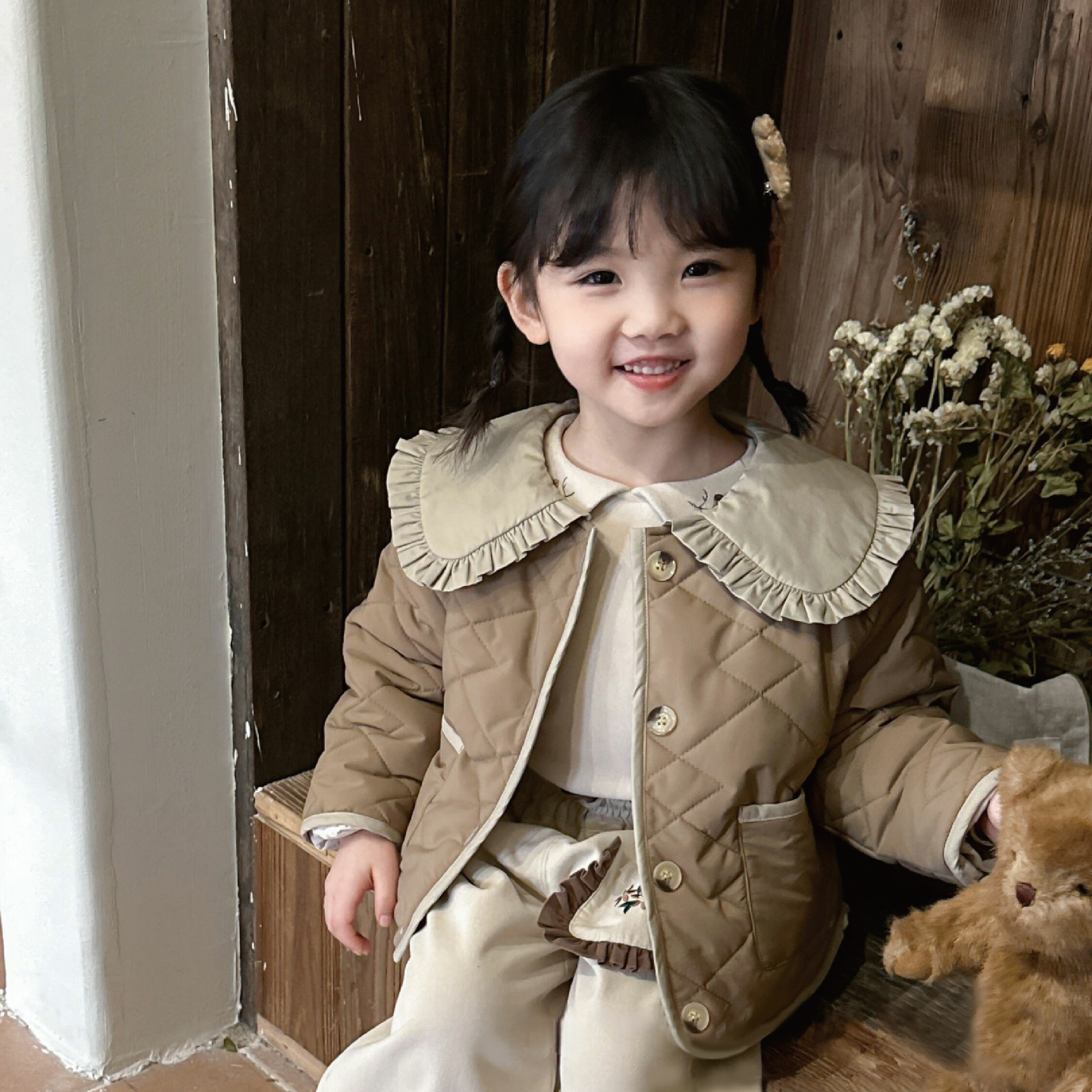 【H35656】氣質荷葉領內刷毛鋪棉外套